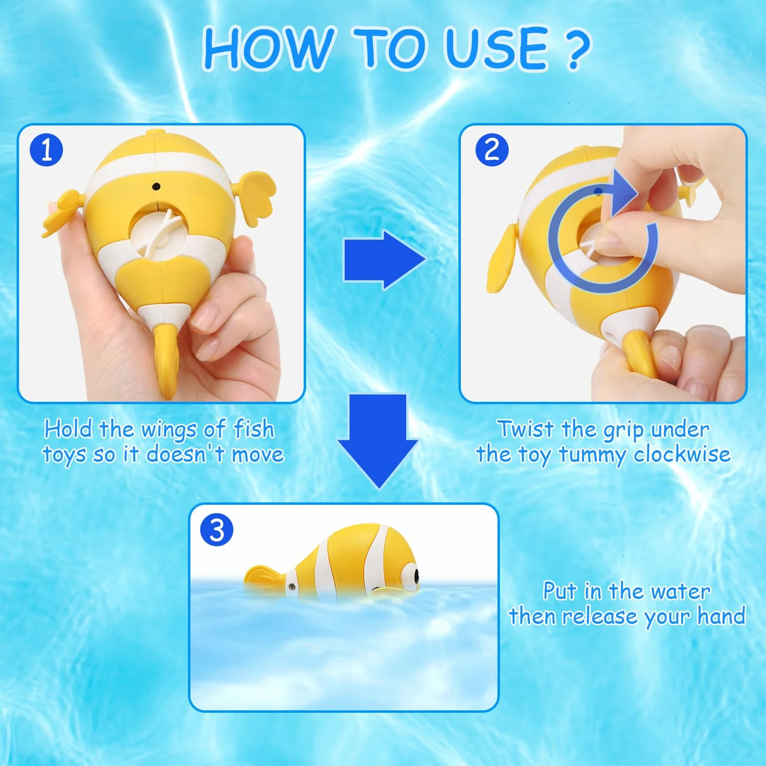 Jouet de Bain Bébé Poisson Animaux Flottants 3 Pièces Jeu d'Eau Piscine