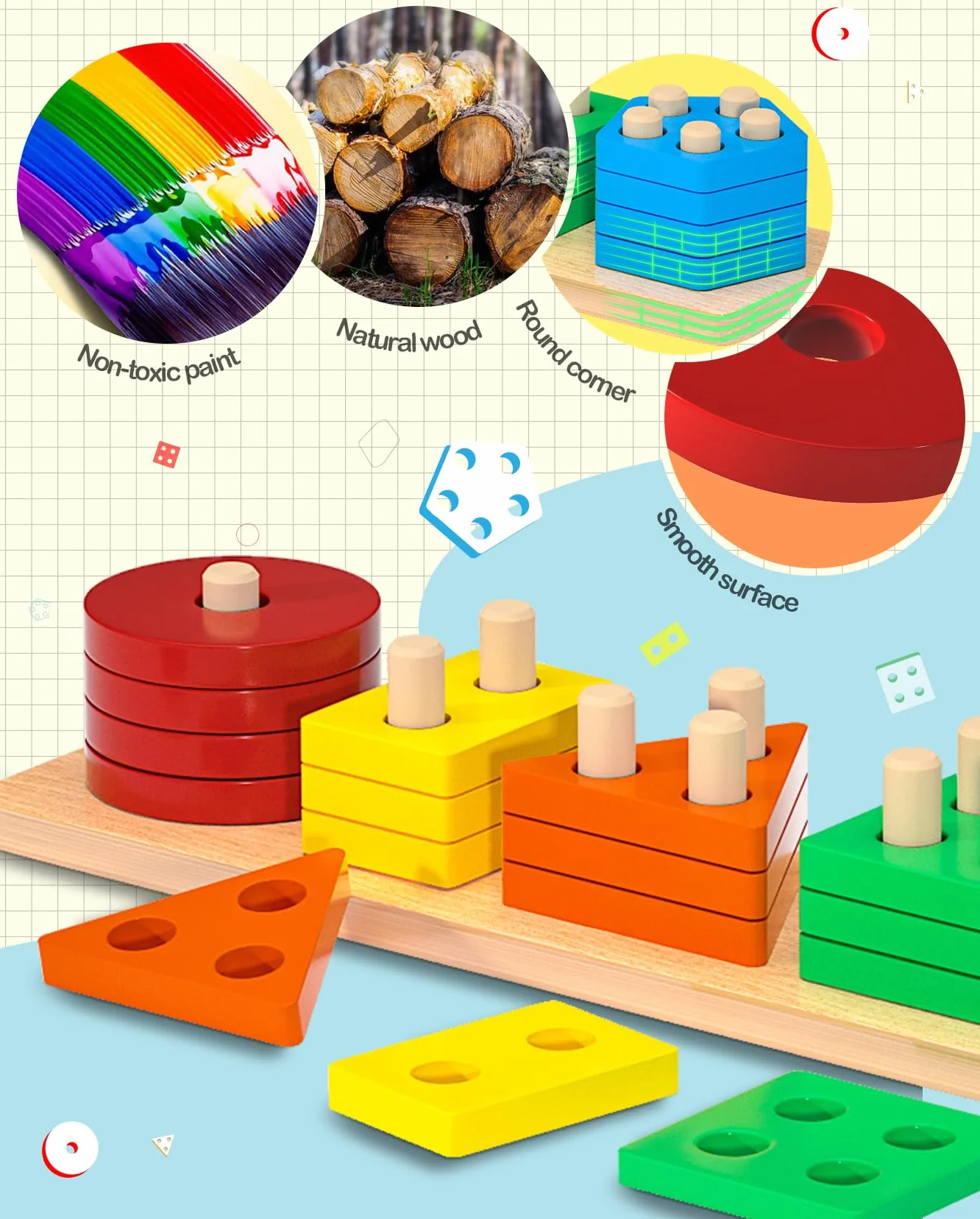 Jeux Montessori Enfant 1 2 3 Ans Jeu Educatif en Bois Puzzle à Empiler et de Tri Cadeau Garçon Fille