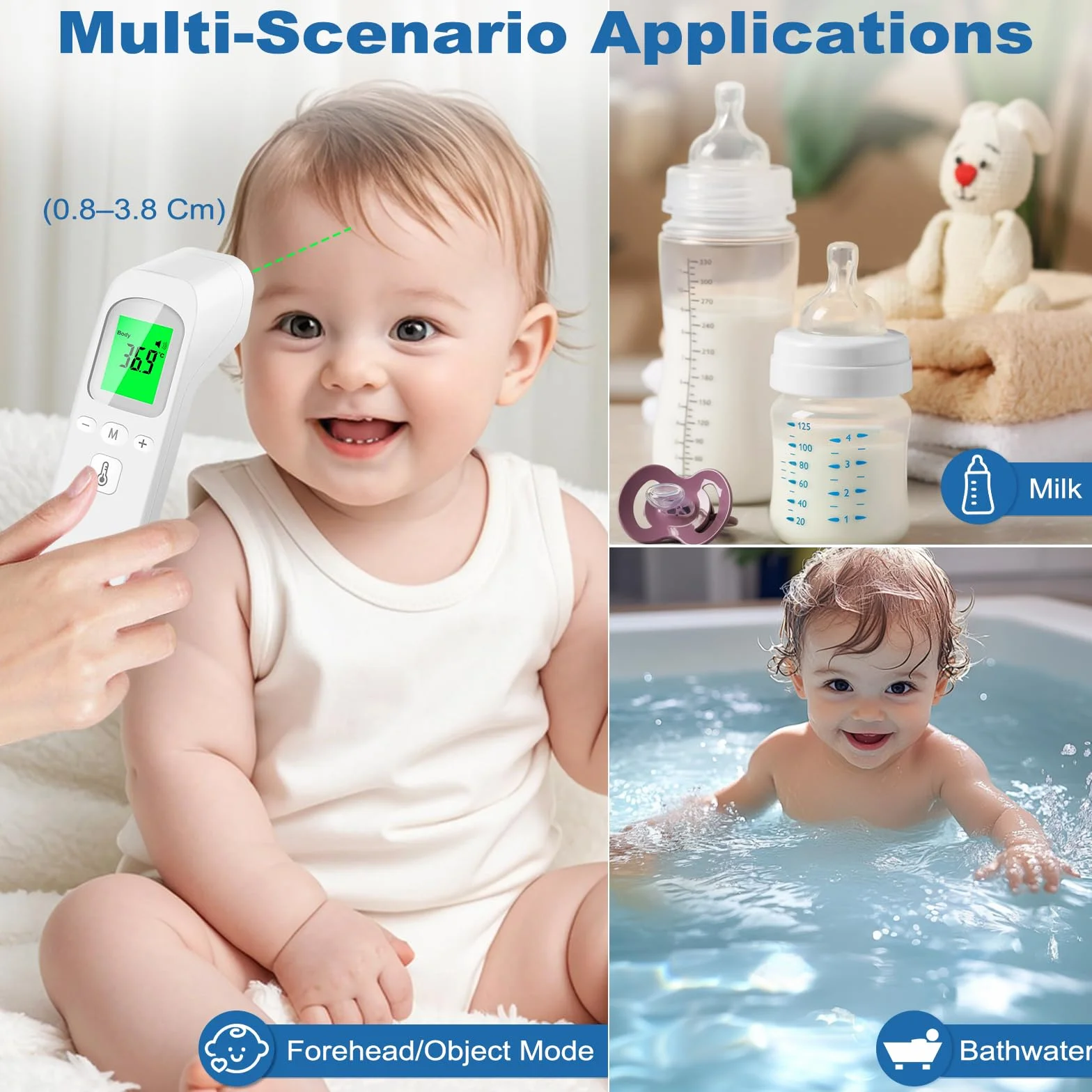 Thermomètre Frontal Bébé et Adultes Infrarouge Sans Contact avec Écran LCD, Mode Muet, Alerte Fièvre, Conversion ℃/℉
