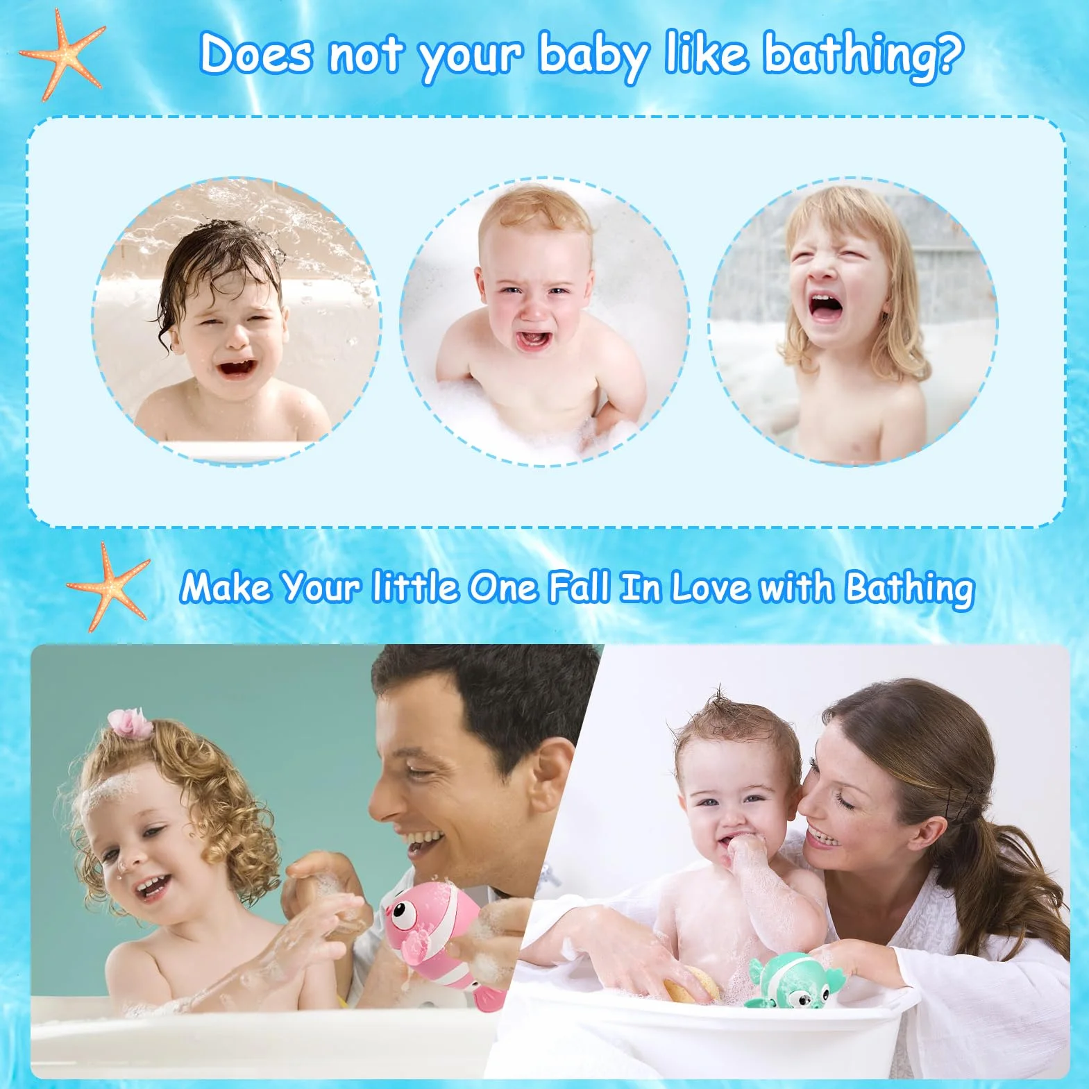 Jouet de Bain Bébé Poisson Animaux Flottants 3 Pièces Jeu d'Eau Piscine