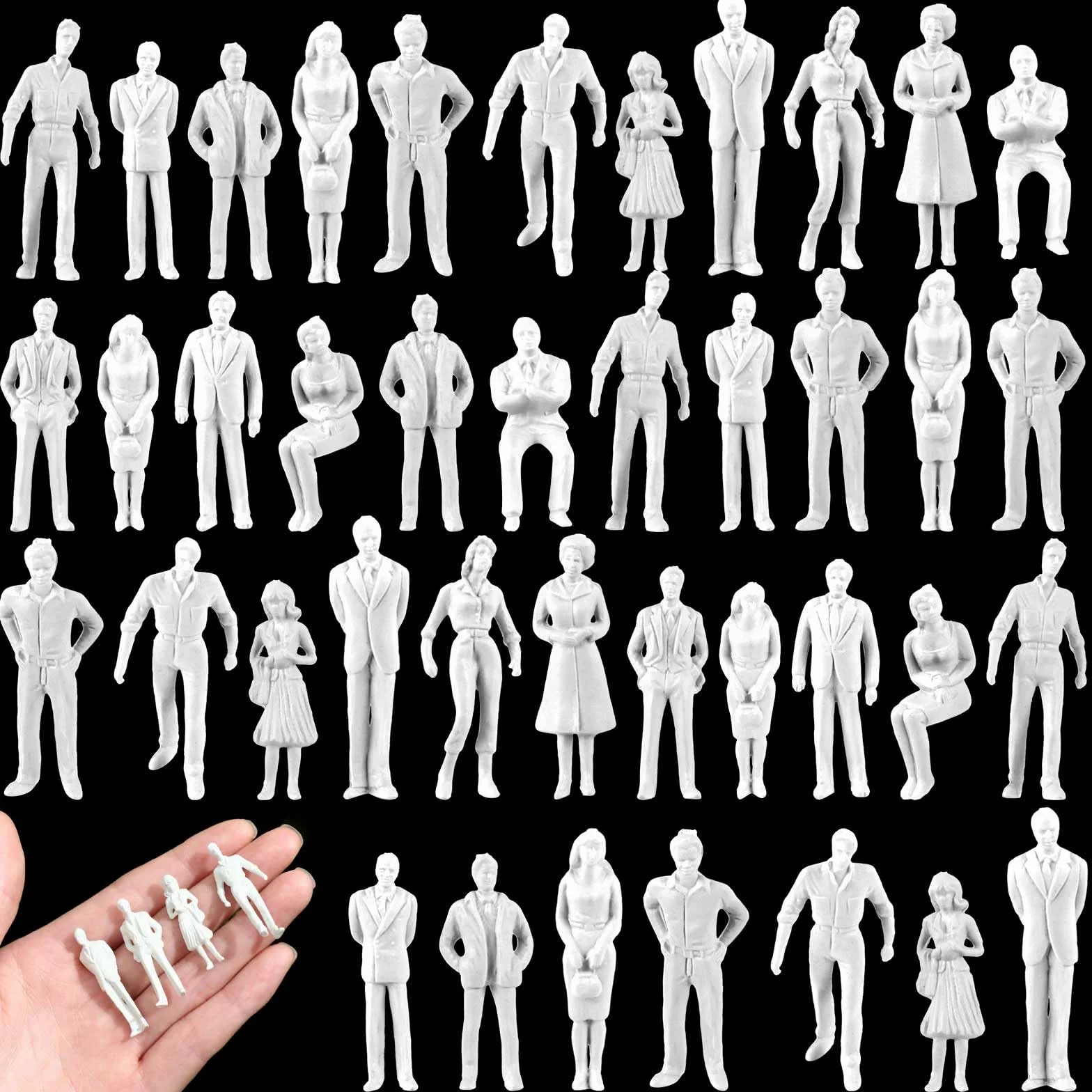 Namalu 50 Personnages Miniatures Échelle 1:50 Figurines Blanches Non Peintes Maquettes Architecturale