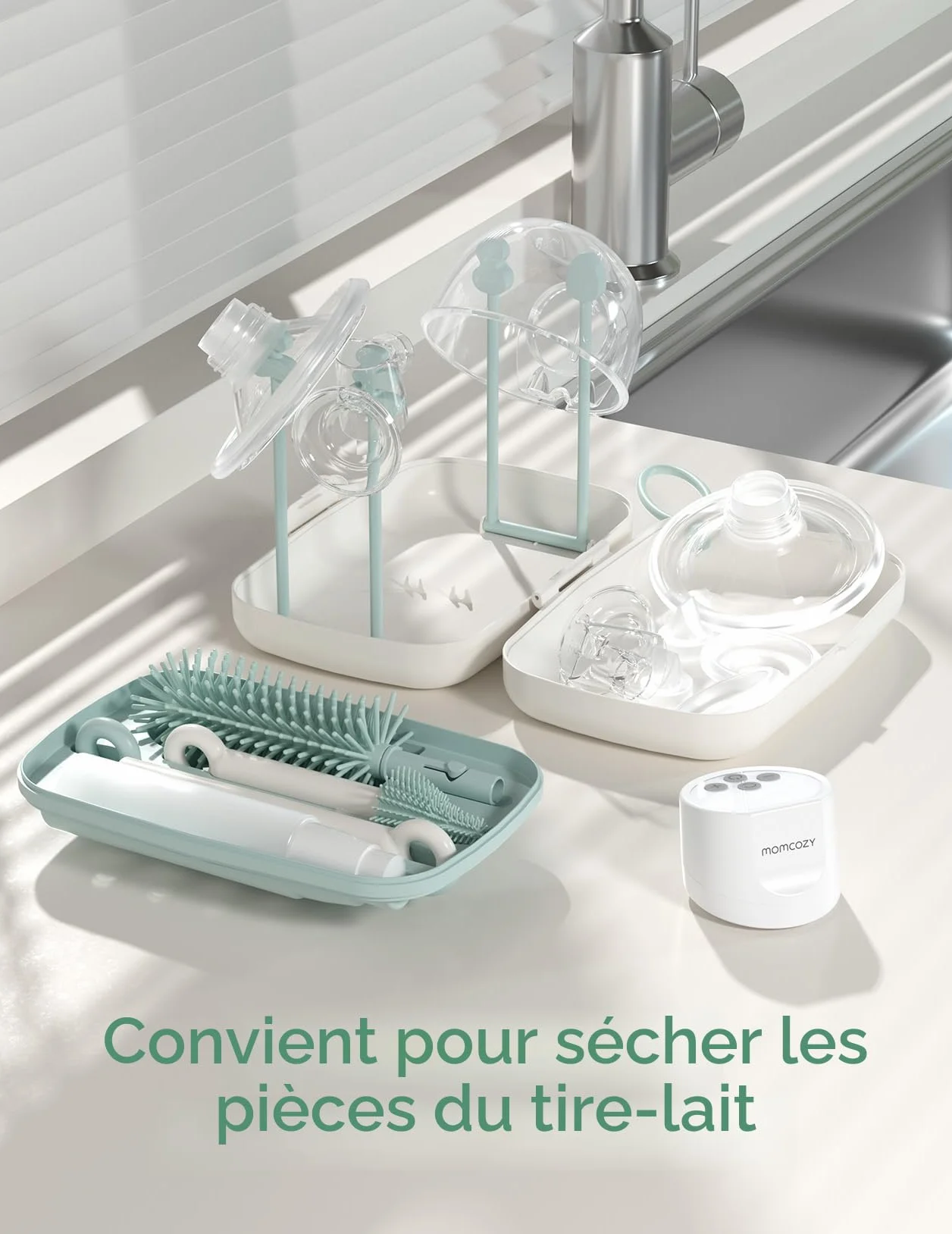 Momcozy Kit Nettoyage Biberon Silicone avec Brosse Tétine Écouvillon Boîte Rangement Support Séchage