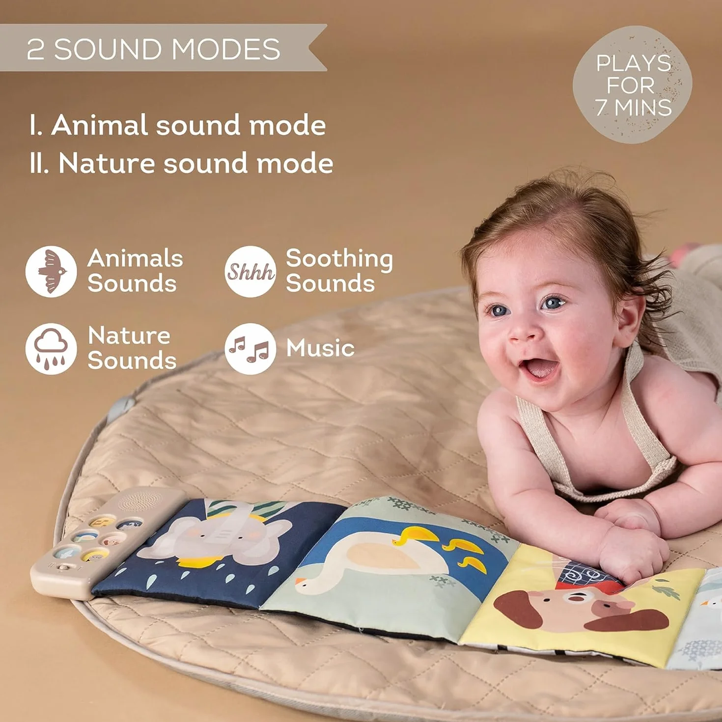 Taf Toys Livre Musical Bébé Double Face 12 Sons & Mélodies Noir & Blanc Couleurs Lit Poussette