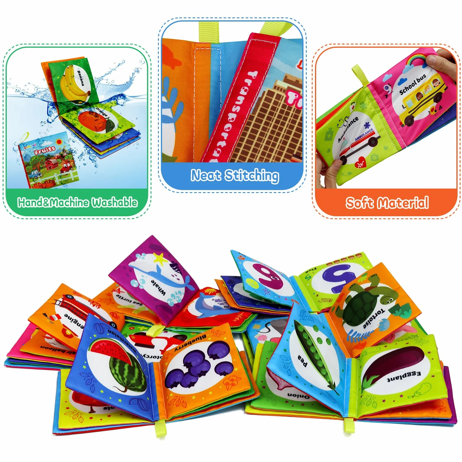 Dr.Rapeti Lot de 6 Livre Bebe en Tissu Doux, Livres D'éveil Sensoriel Sonore pour Enfants (Anglais)