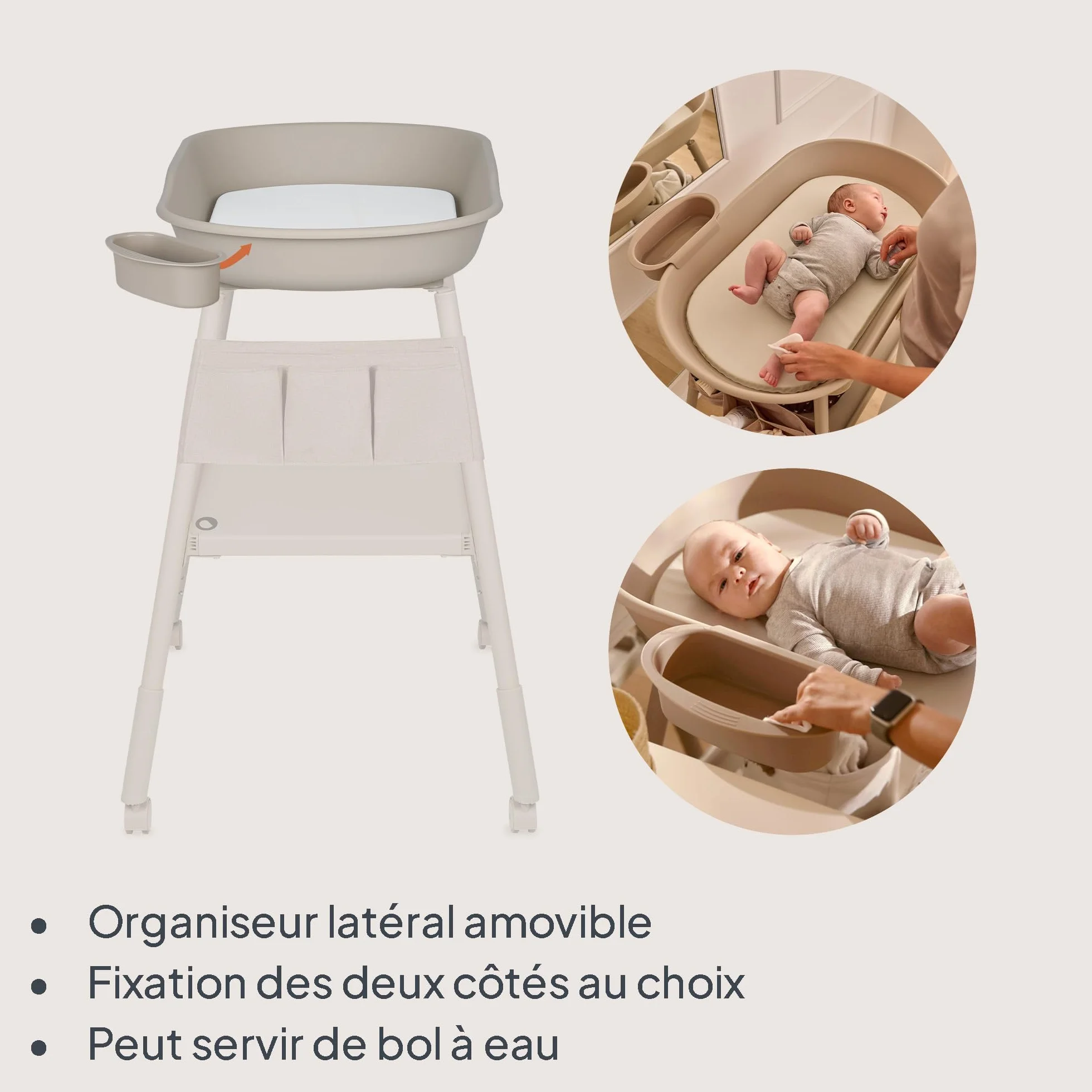 LIONELO Rosie table à langer bébé mobile sur roulettes matelas imperméable hauteur réglable rangements