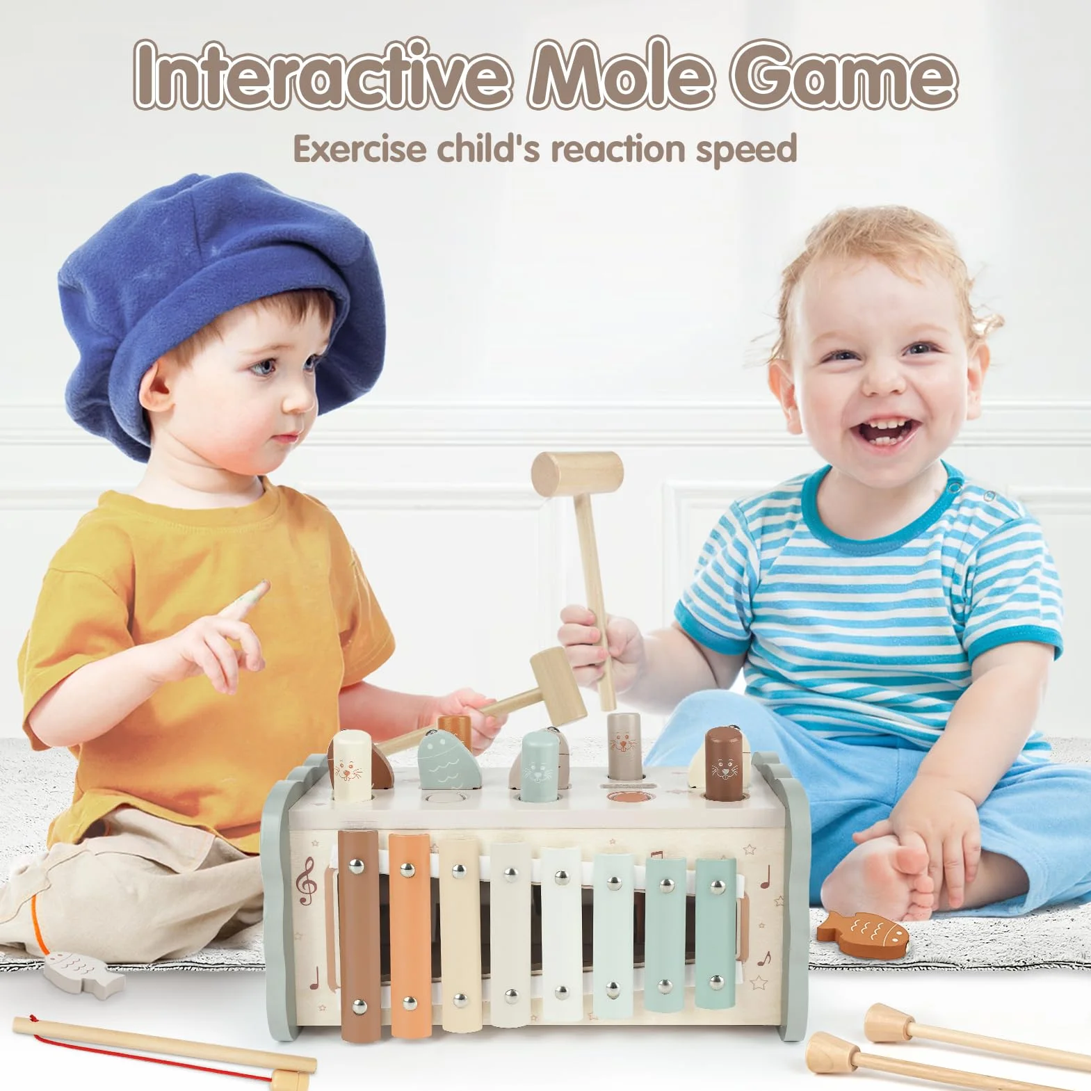 DINORUN Jouet Montessori Xylophone en Bois pour Bebe 1 2 3 4 Ans