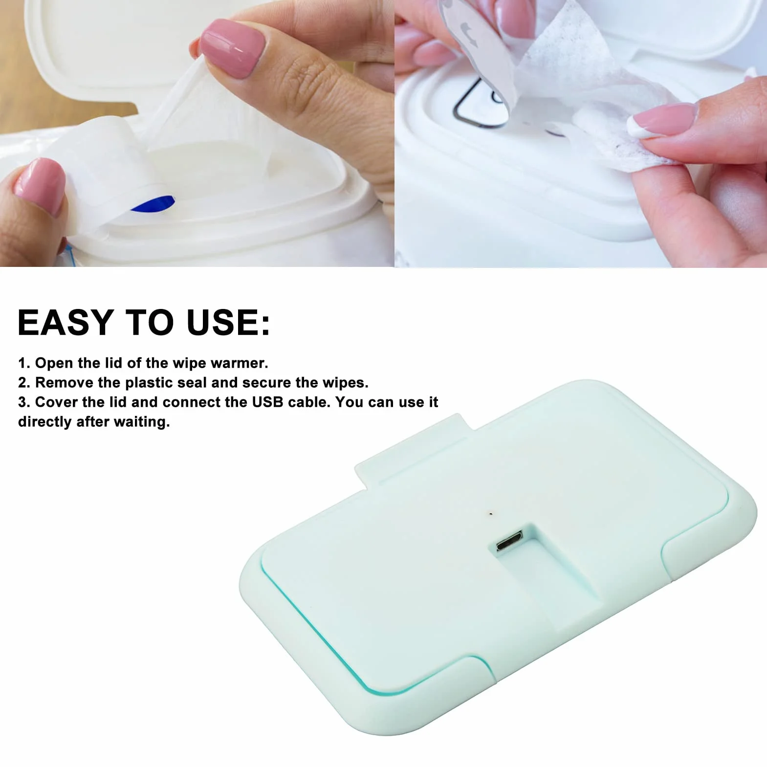 Chauffe-Lingettes pour bébé Portable, Chauffage Uniforme, Température Constante, USB, Bleu Clair