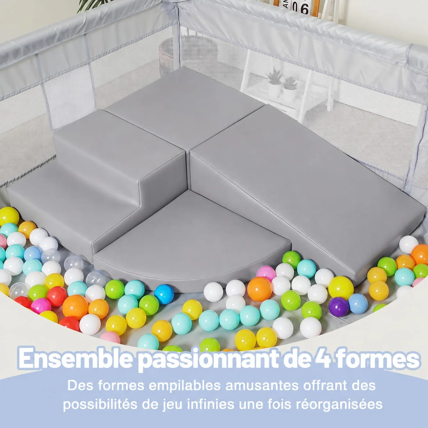 JungleDove Blocs Mousse Éducatifs Motricité Enfant 4 Module Cuir PU Structure d'escalade Antidérapante