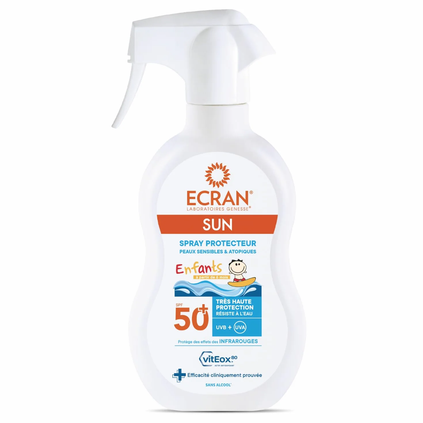 ECRAN® Protection Solaire SPF 50+ Enfant Haute Protection UVA UVB Lumière Bleue Résistant à l'eau