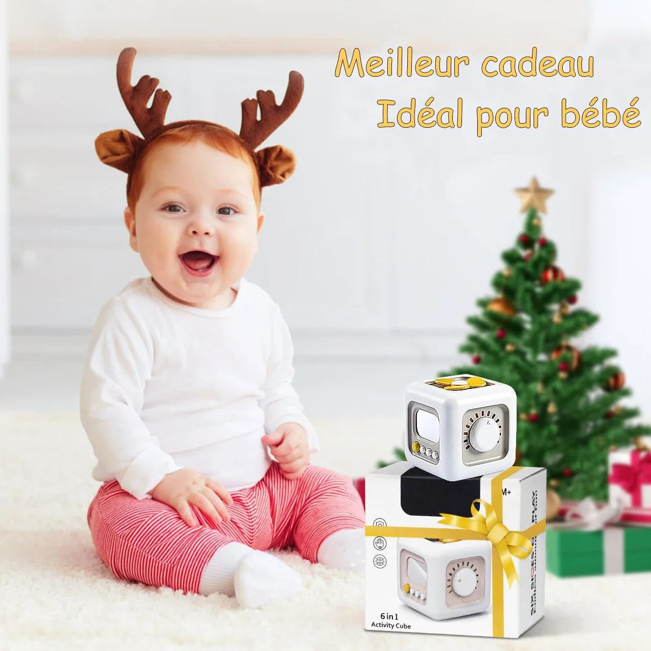 Loyzico Cube d'Activité 6 en 1 Jouets Sensoriels Montessori pour Bébé 1 An Garçons Filles
