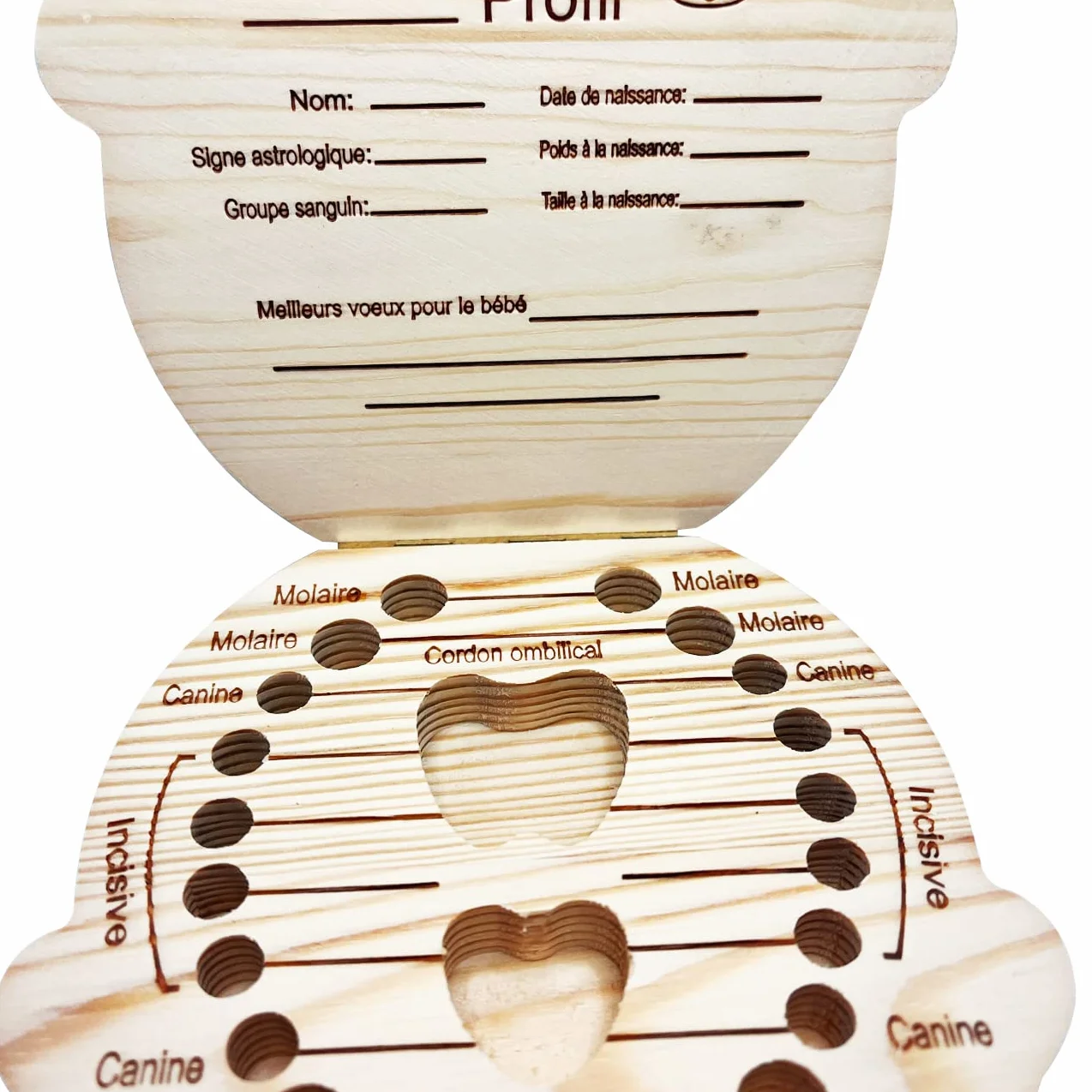 Boîte à Dents de Lait en Bois avec Étiquette Française, Coffret Souvenir pour Bébé Fille