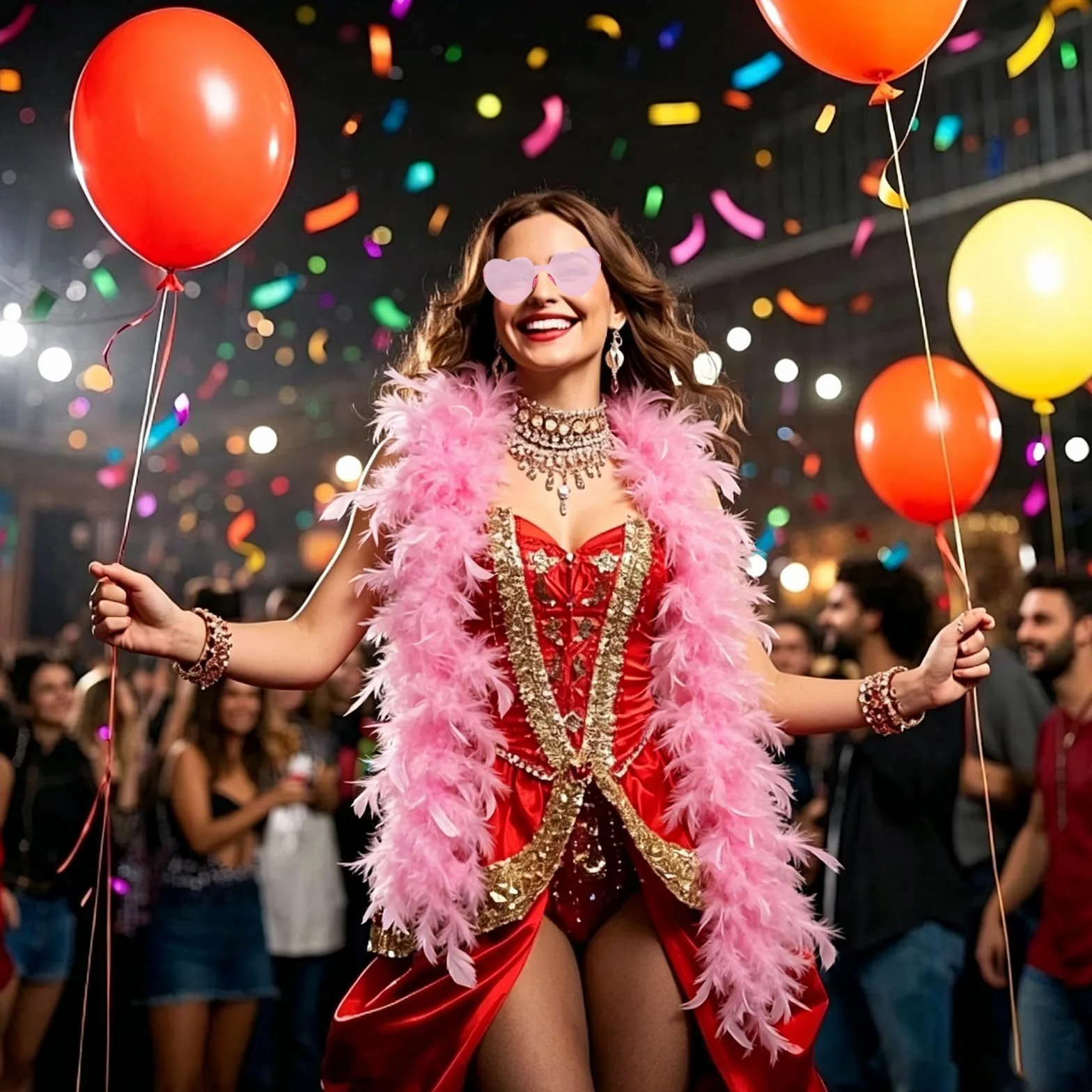 Boa Plume avec Lunettes en Forme de Cœur Sans Monture, Boa Rose de Dinde, Châle en Plumes pour Déguisement, Fête à Thème, Carnaval