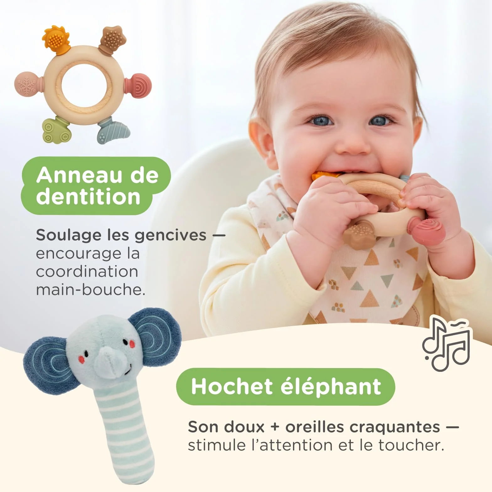 Nene Toys Jouet Montessori Bébé 0–6 Mois – Coffret Sensoriel 7-en-1 en Bois avec Livre Noir & Blanc, Boîte à Mouchoirs, Tambour Rotatif, Balles, Anneau de Dentition & Hochet – Cadeau Naissance