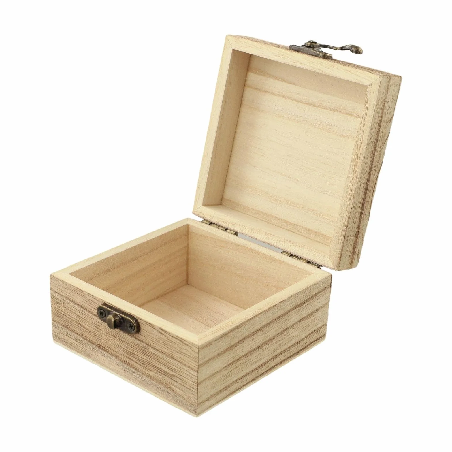 Boîte de rangement vintage en bois de paulownia carrée avec serrure métal 10x10x6 cm