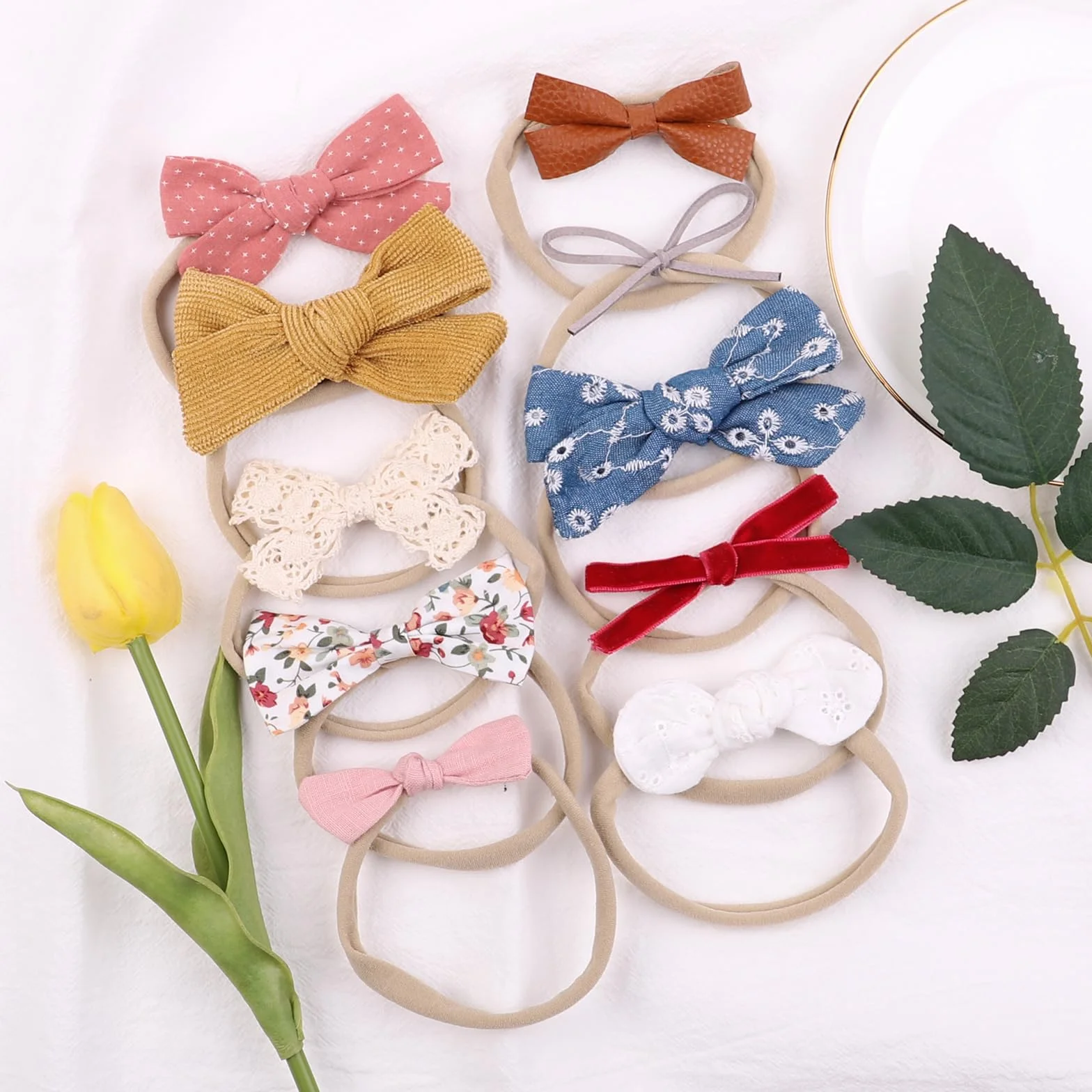 Bandeau bébé fille cheveux Bow nylon motif fleurs main accessoires cheveux nouveau-né bambin