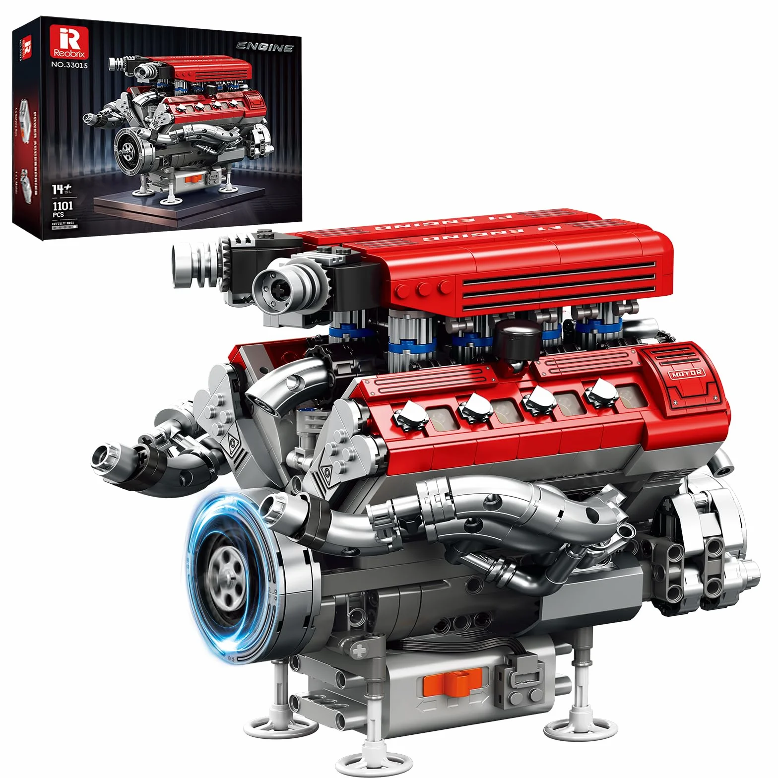 Reobrix 33015 Maquette Moteur V8 pour Adultes, Kit de Construction Mécanique 1101 Pièces avec Mouvement Réaliste des Pistons