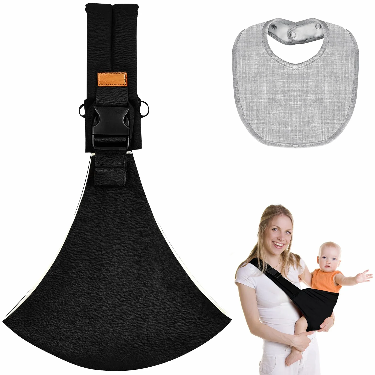Écharpe de Portage Réglable Porte Bébé Hanche Respirant pour Nouveau-Nés et Tout-Petits jusqu'à 15 kg Noir