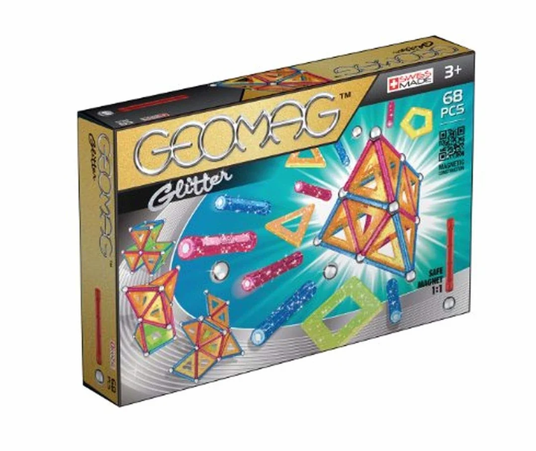 Geomag Classic Glitter 68 Pièces Jeu Construction Magnétique Pailleté Enfants 3-4 Ans Fabrication Suisse
