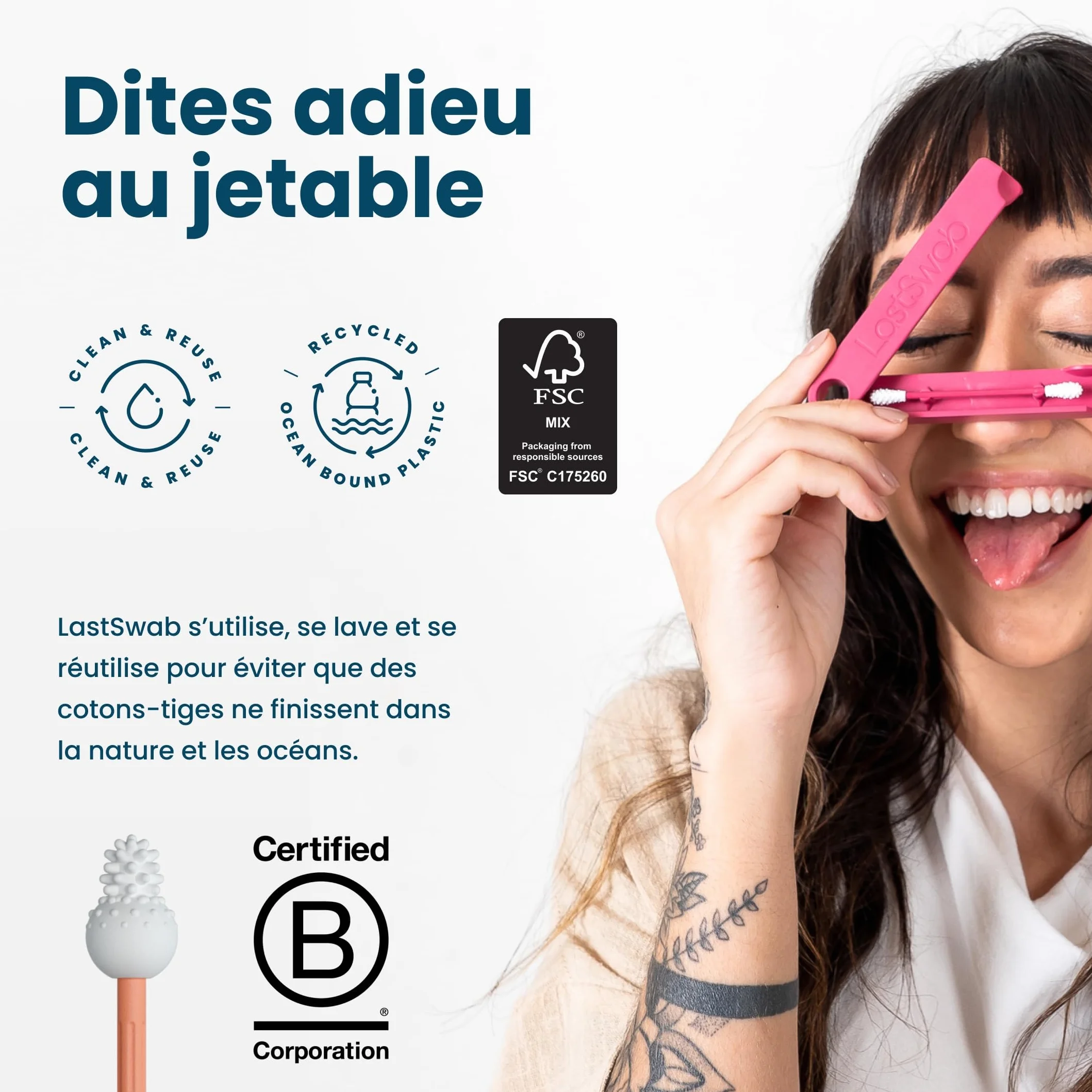 LastSwab® Bébé Cotons-tiges réutilisables en silicone – Nettoyeur oreilles nez nouveau-nés – Lavable sans BPA zéro déchet étui Pêche