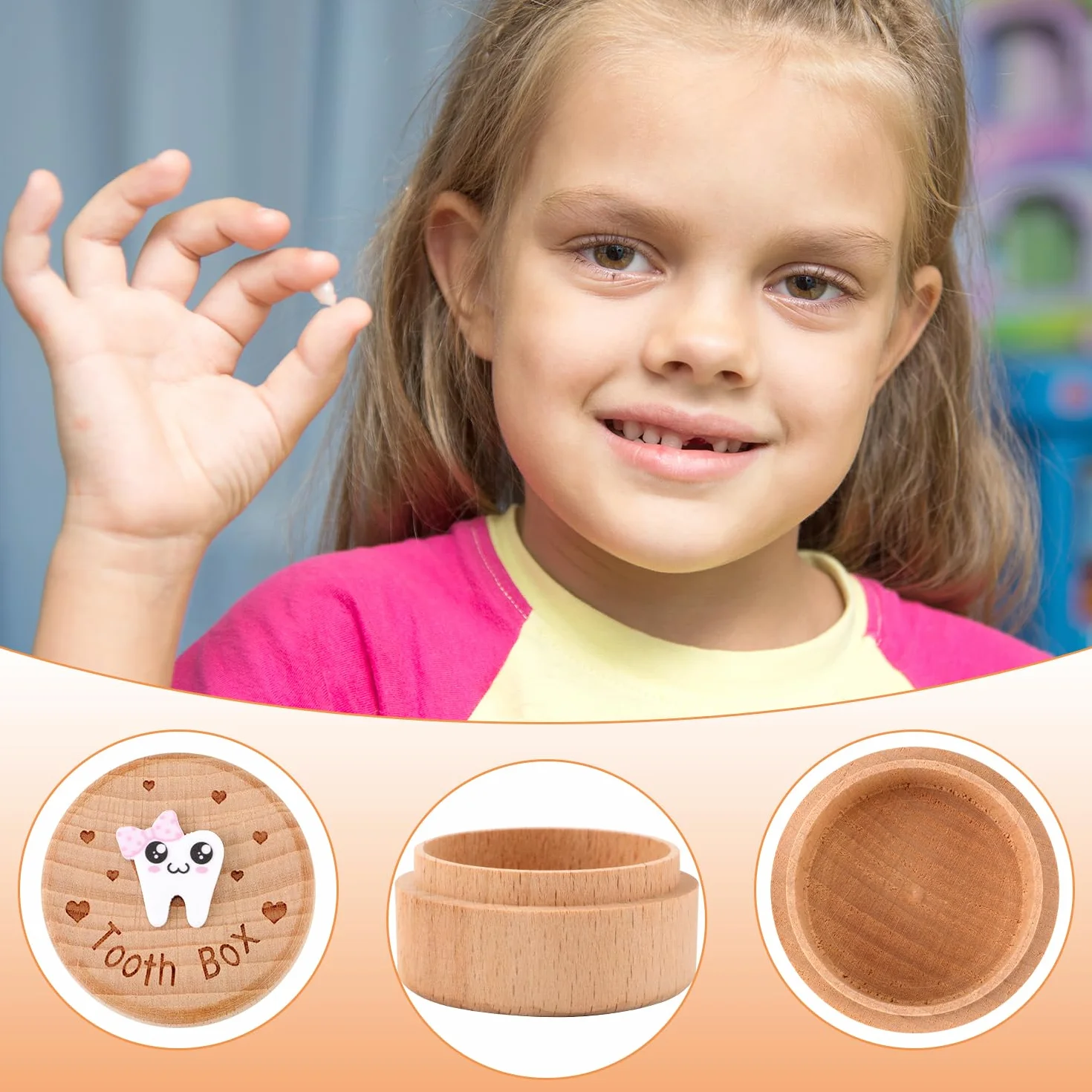 Boîte de Rangement de Dents Sculptées en 3D Bois, Support Souvenirs pour Enfants Cadeau (Filles)