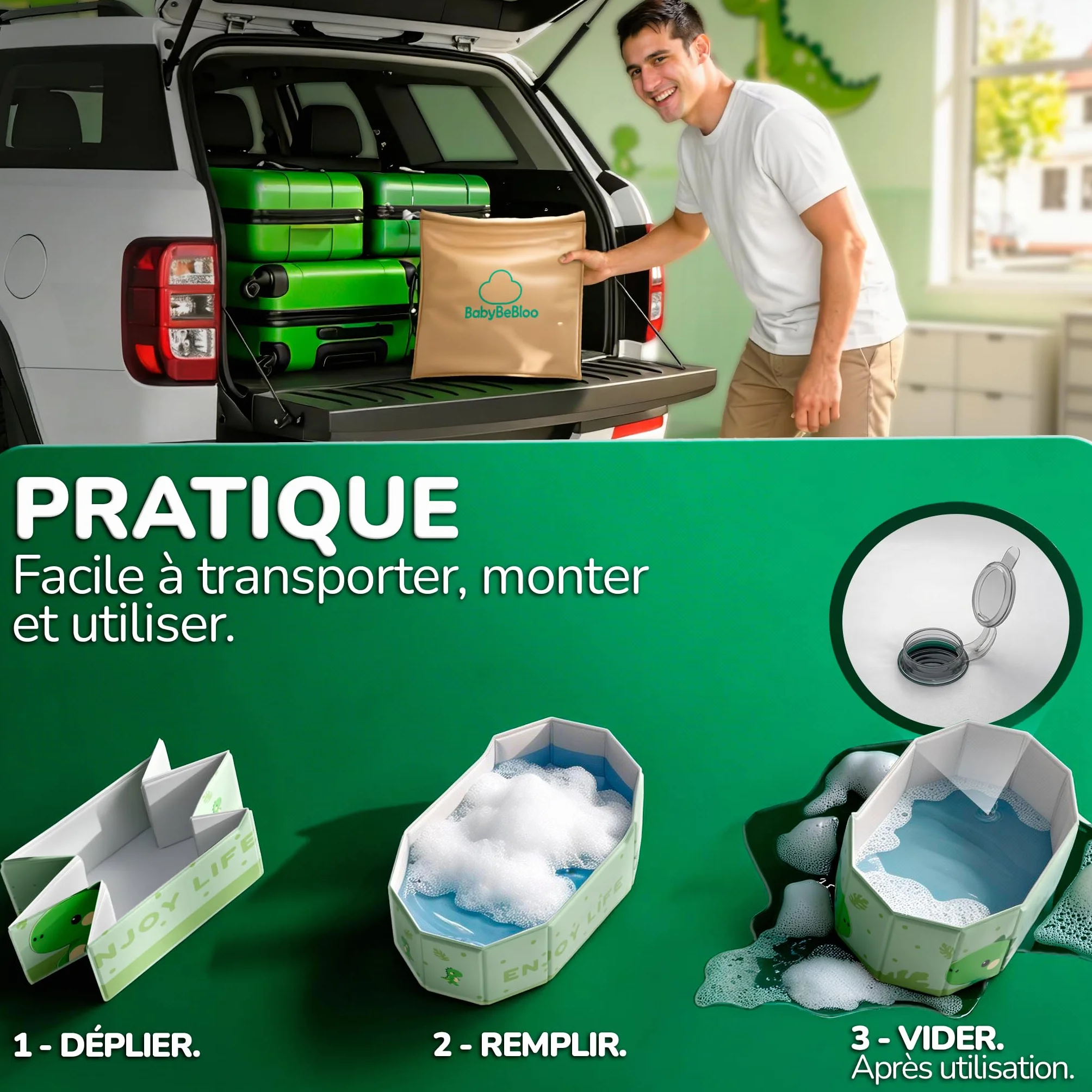 Kit baignoire pliable enfant avec accessoires antidérapante portable xxl