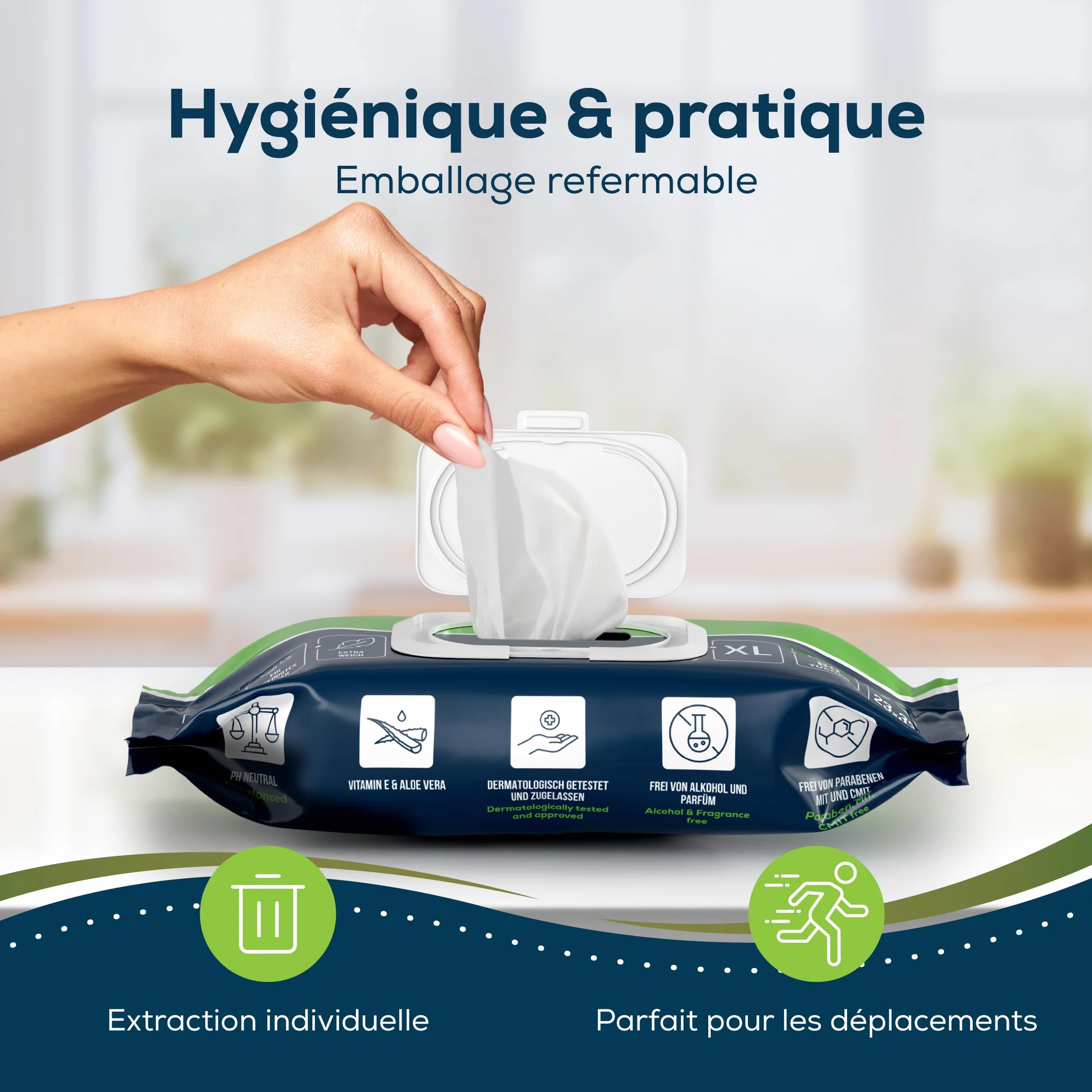 Sensalou Lingettes Humides XXL 23x33 cm – 80 Pièces, Sans Alcool, pour Peaux Sensibles