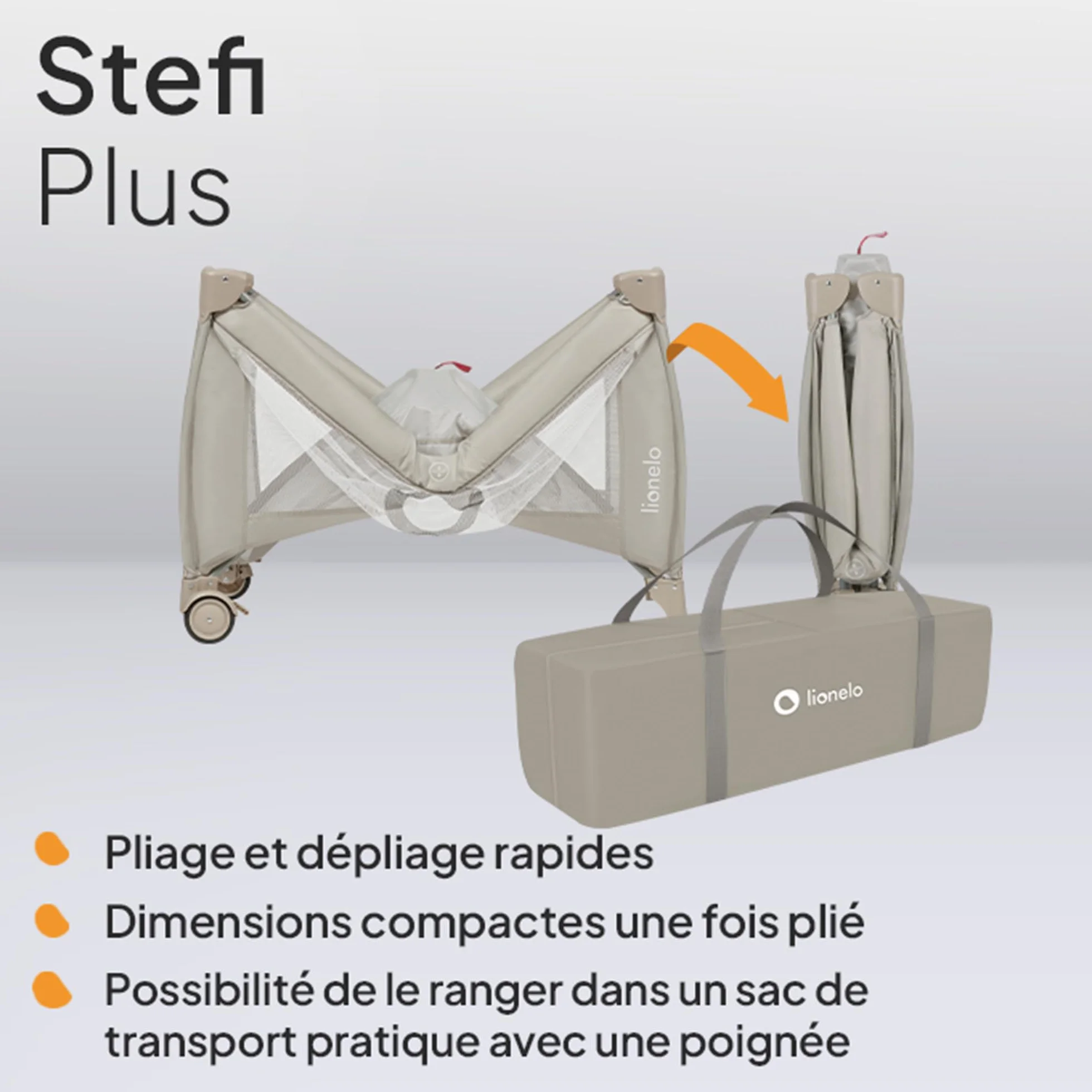 LIONELO Stefi lit bebe bebe LockGuard 15 kg entrée latérale pliage rapide sac de transport Beige