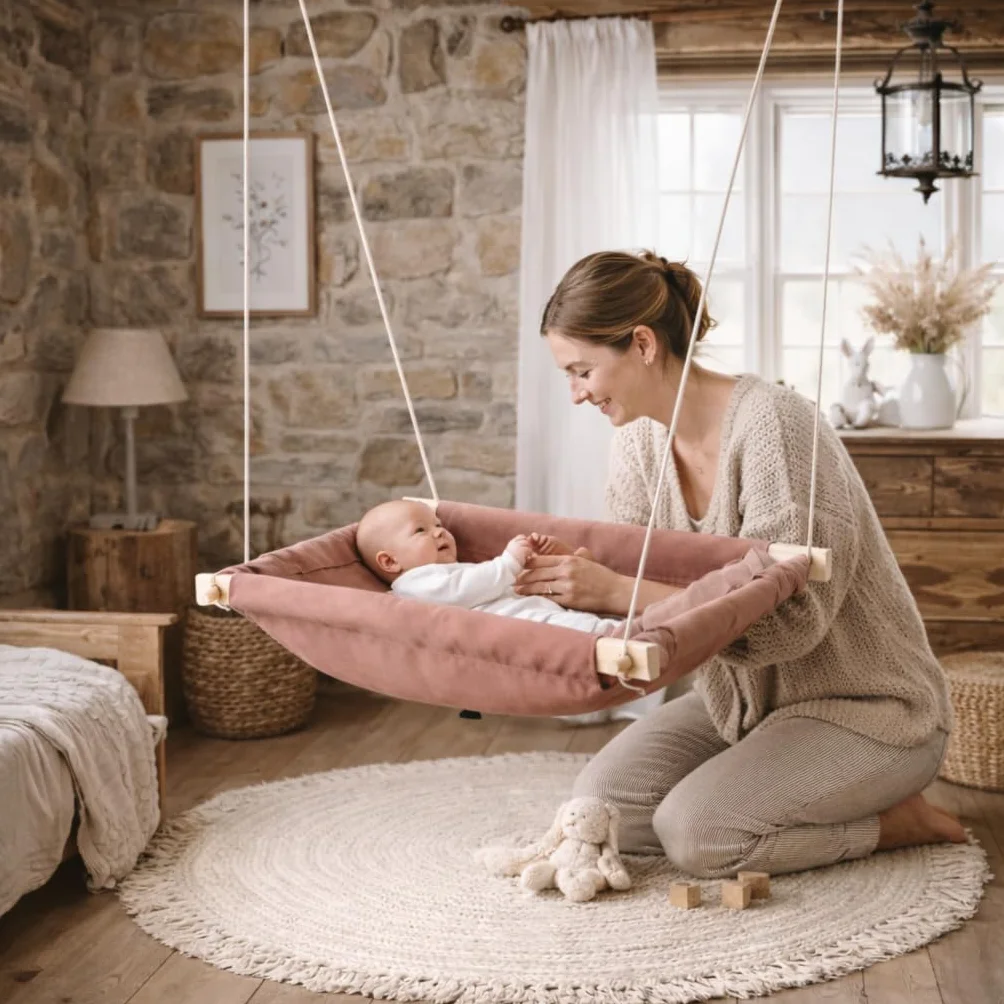 Hamac pour enfant en bois 66×150 cm chaise longue ergonomique 3–5 ans beige