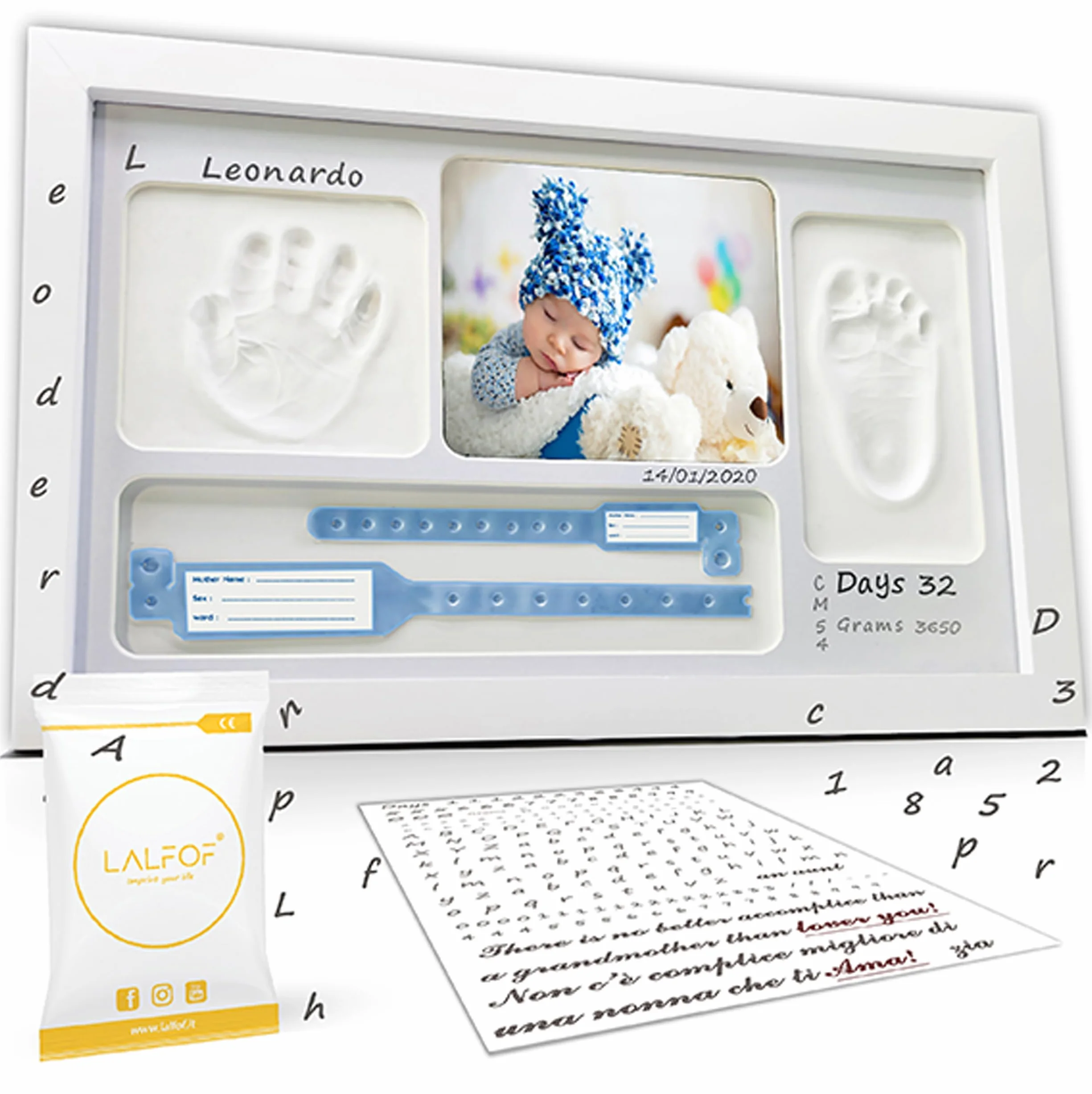 Cadre Empreinte Main Pied Bebe Personnalisable Avec NOM Kit Cadeau Naissance Garcon