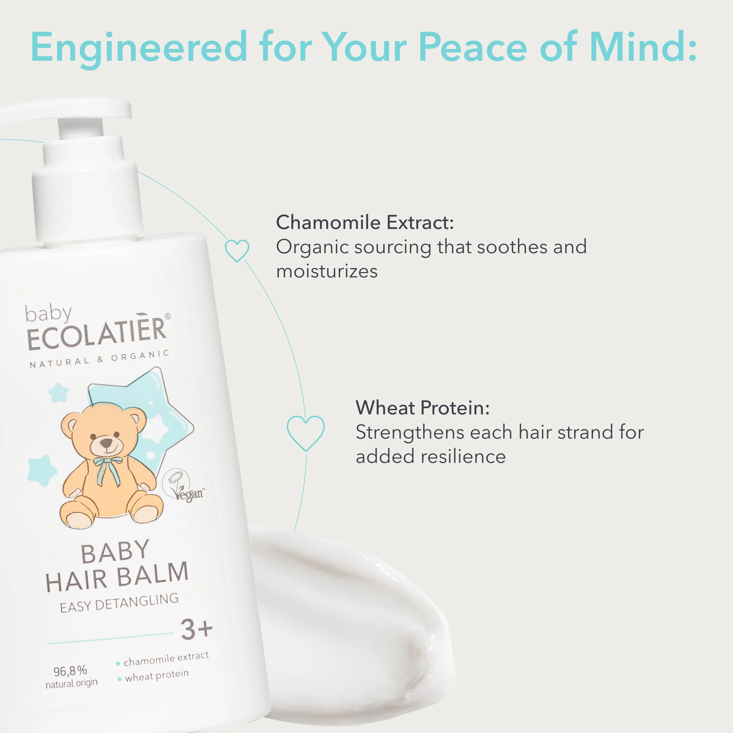 ECOLATIER Baume nourrissant pour cheveux bébé 250 ml camomille protéines de blé 96,8% naturel végétalien