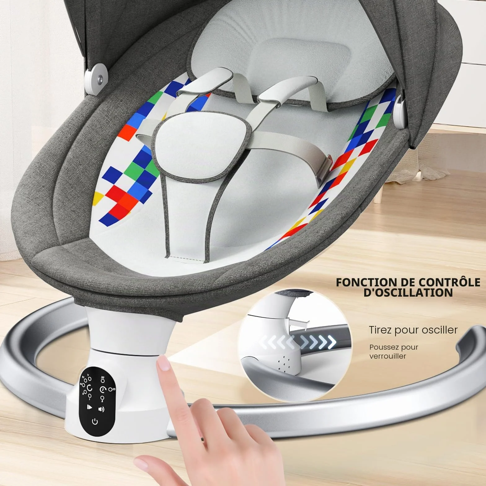 Balancelle Bébé Électrique Transat avec APP et Télécommande, Harnais 5 Points, 3 Minuteries, 5 Vitesses, 10 Mélodies, 0-9 Mois