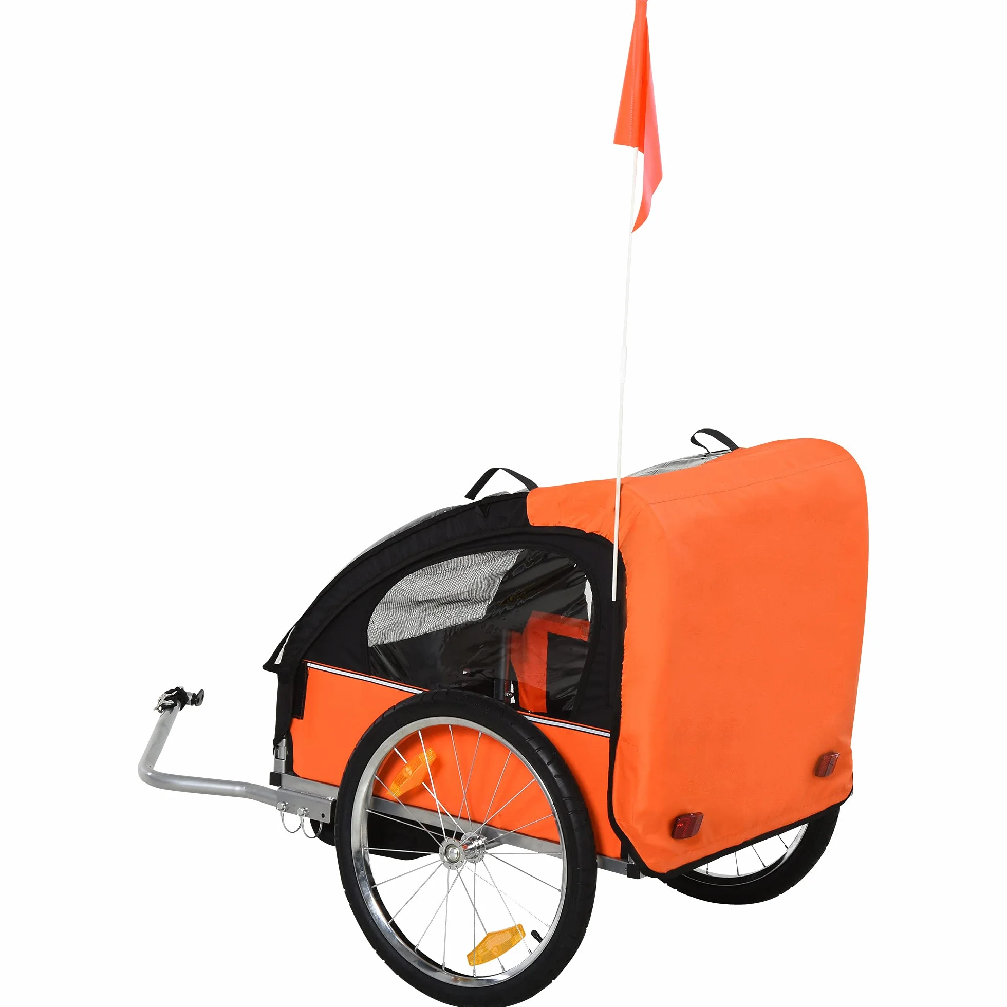 HOMCOM Remorque vélo enfants 2 sièges ceintures sécurité cadre acier housse Oxford Orange