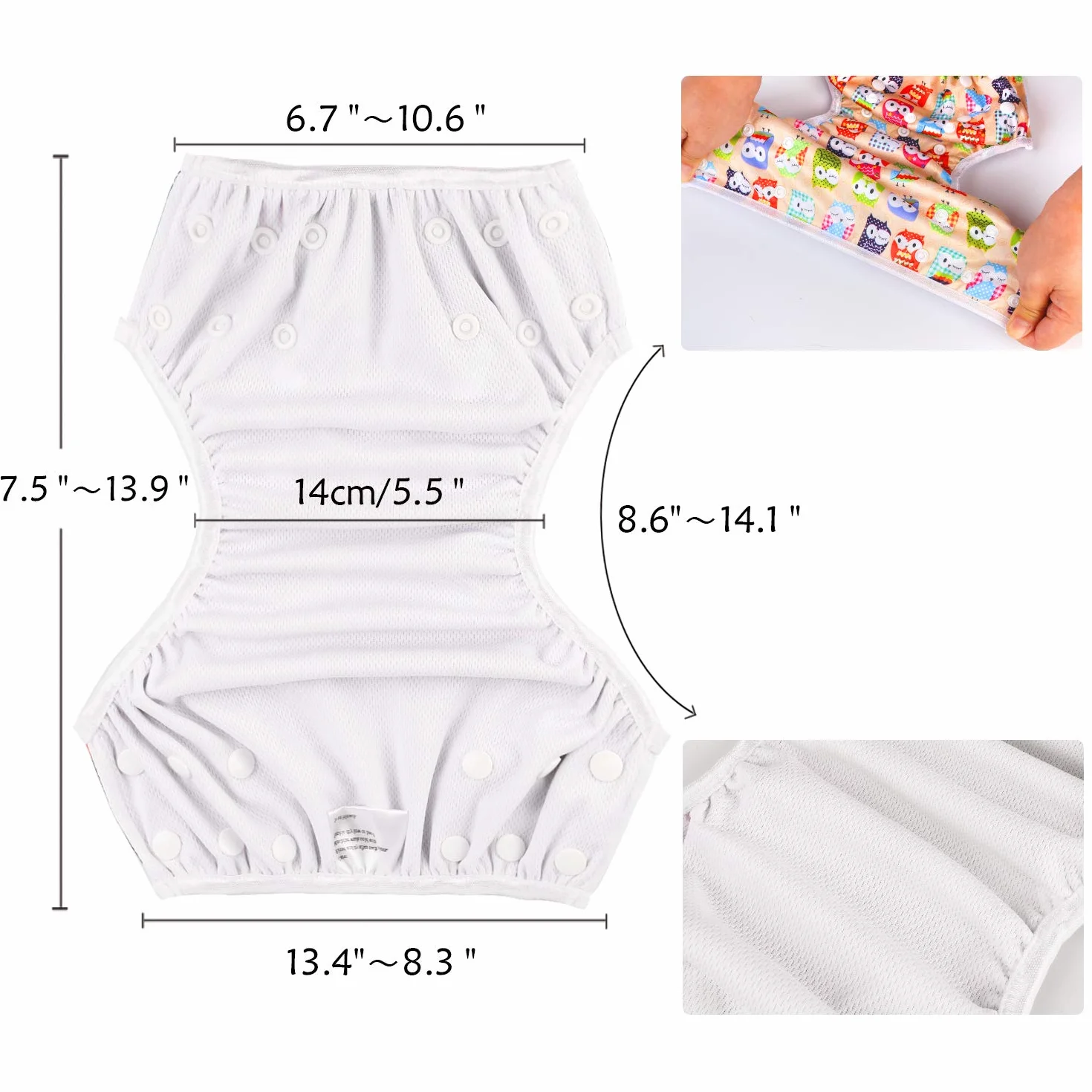 PHOGARY Couches Lavables Bébé Réutilisable Ajustable Anti-fuite Imperméable 3-15kg Chouette Renard