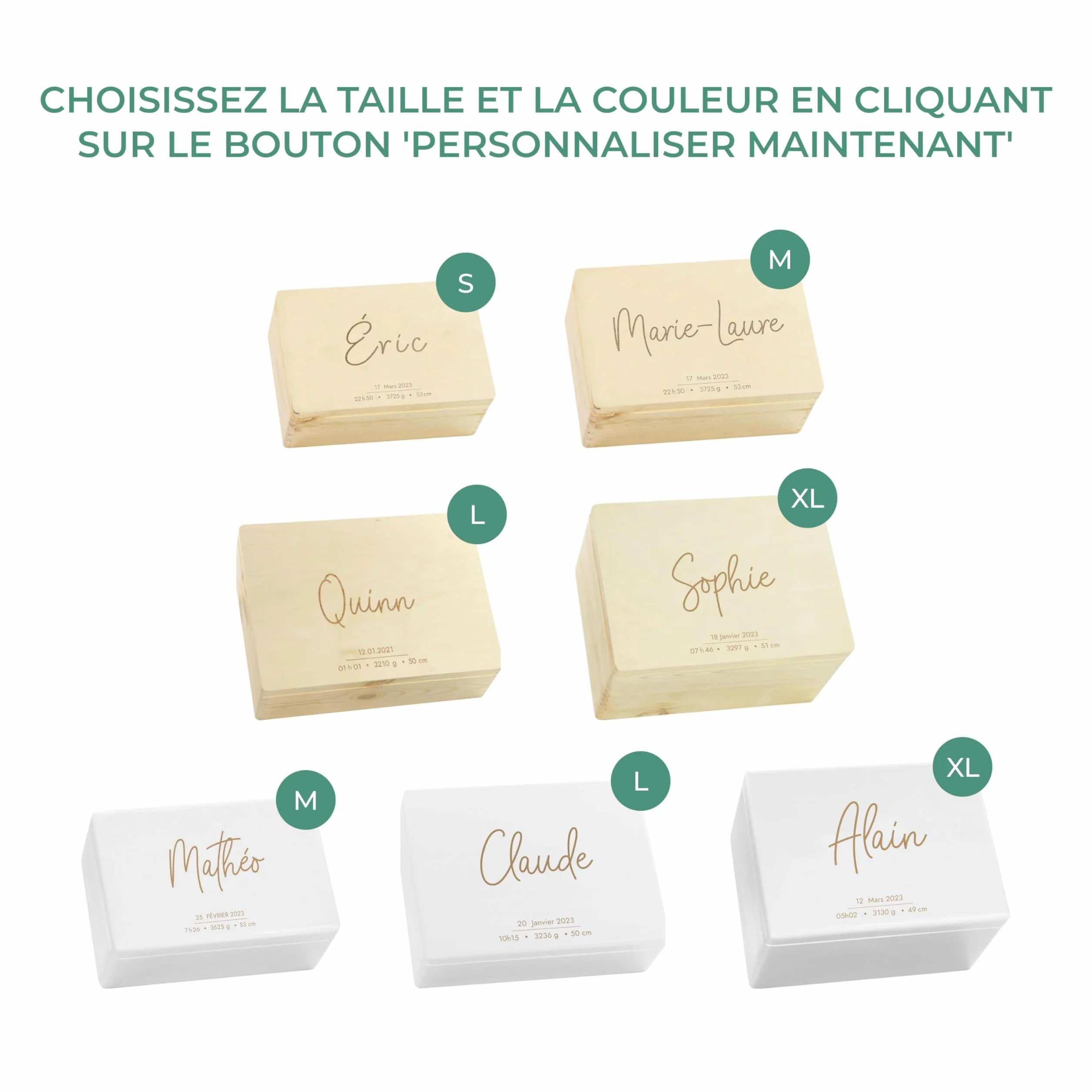 LAUBLUST Boîte à souvenirs bébé personnalisée - Cadeau de naissance avec prénom - Boîte en bois FSC® tailles S M L XL