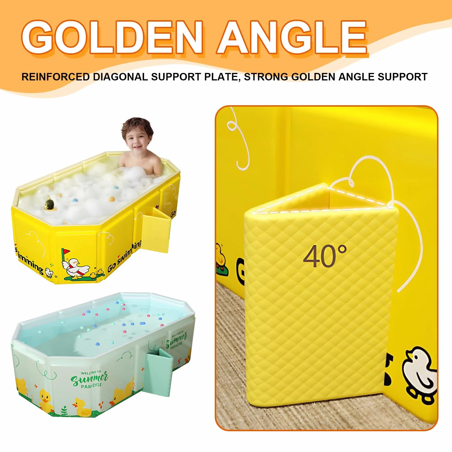 Baignoire Bébé Pliable Grande avec 5 Balles et 4 Canards Bouchon de Vidange Enfant 0-8 Ans Vert