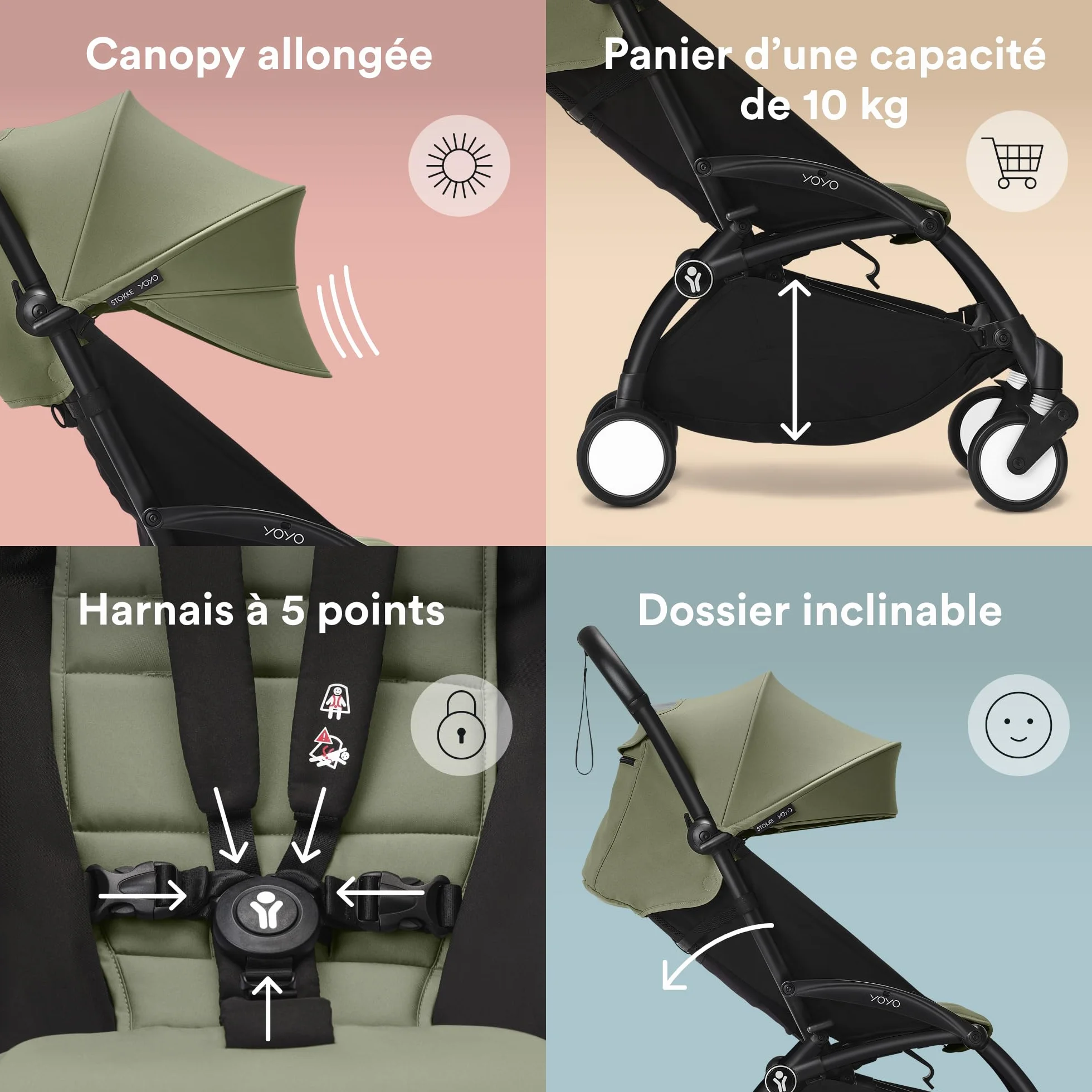 Stokke YOYO Black Frame 6+ Color Pack Olive