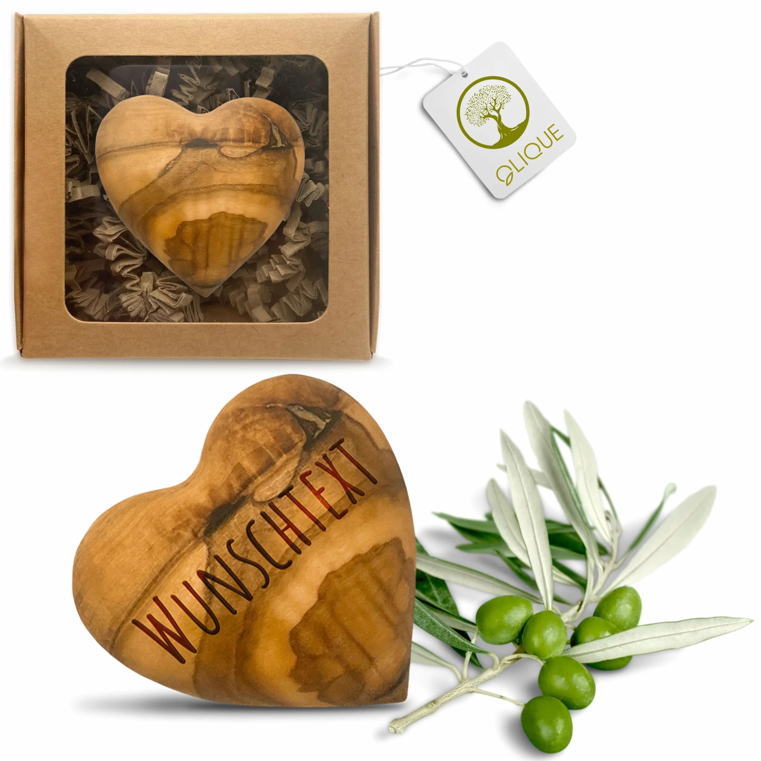 Cœur en bois d'olivier - Bijou artisanal fait main avec gravure