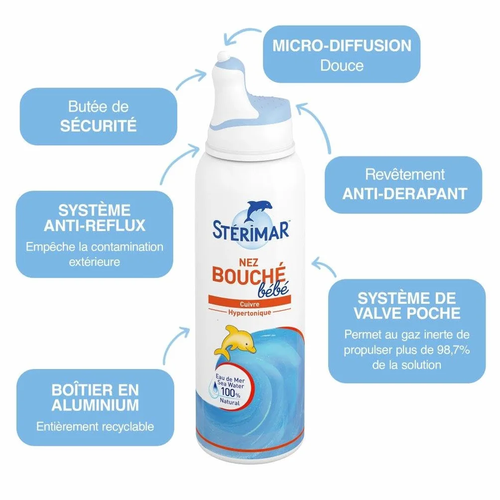 STÉRIMAR Spray Nasal Bébé 3 mois Eau de Mer Cuivre Hypertonique 100 ml