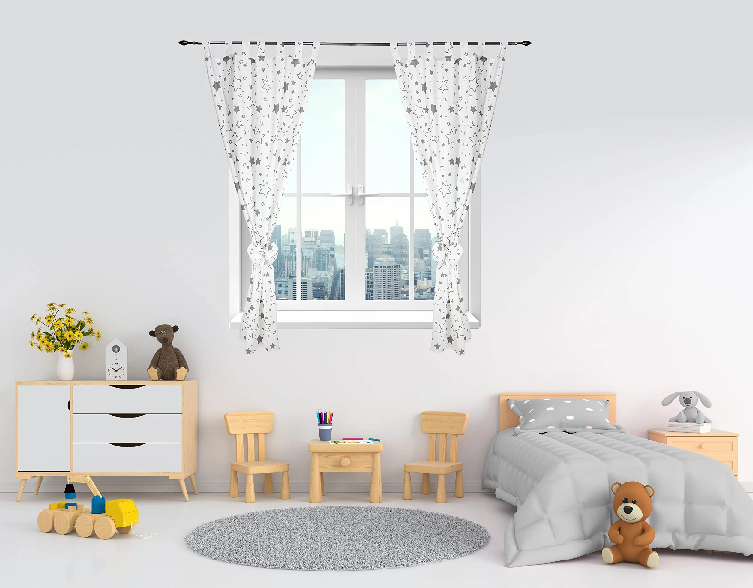 TupTam Rideaux pour Chambre d'enfant avec Passants 2 pcs, Gris/Galaxy, 155x95 cm