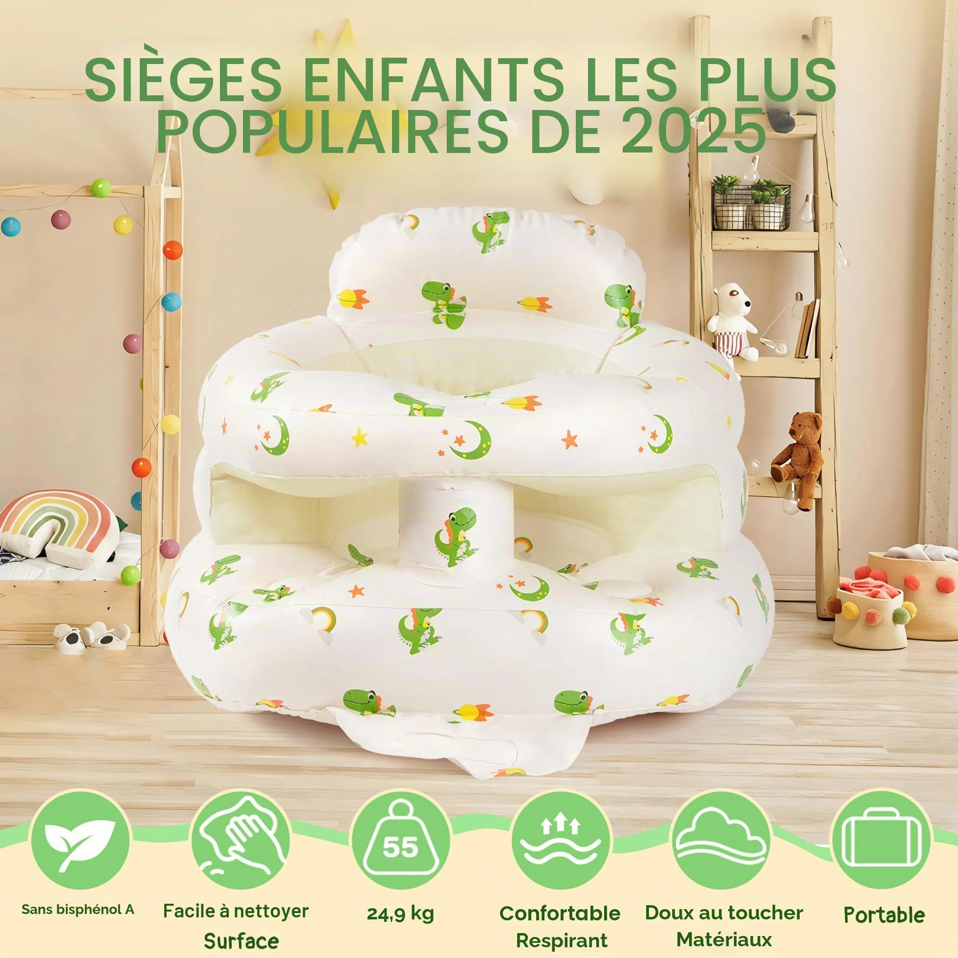 Chaise gonflable bébé 3 mois+ pompe intégrée apprendre s'asseoir douche camping
