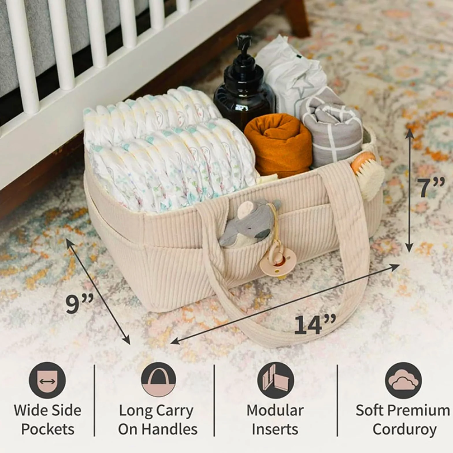 GBKDQQ Organiseur de sac à langer bébé multifonction portable compartiments amovibles peluche beige