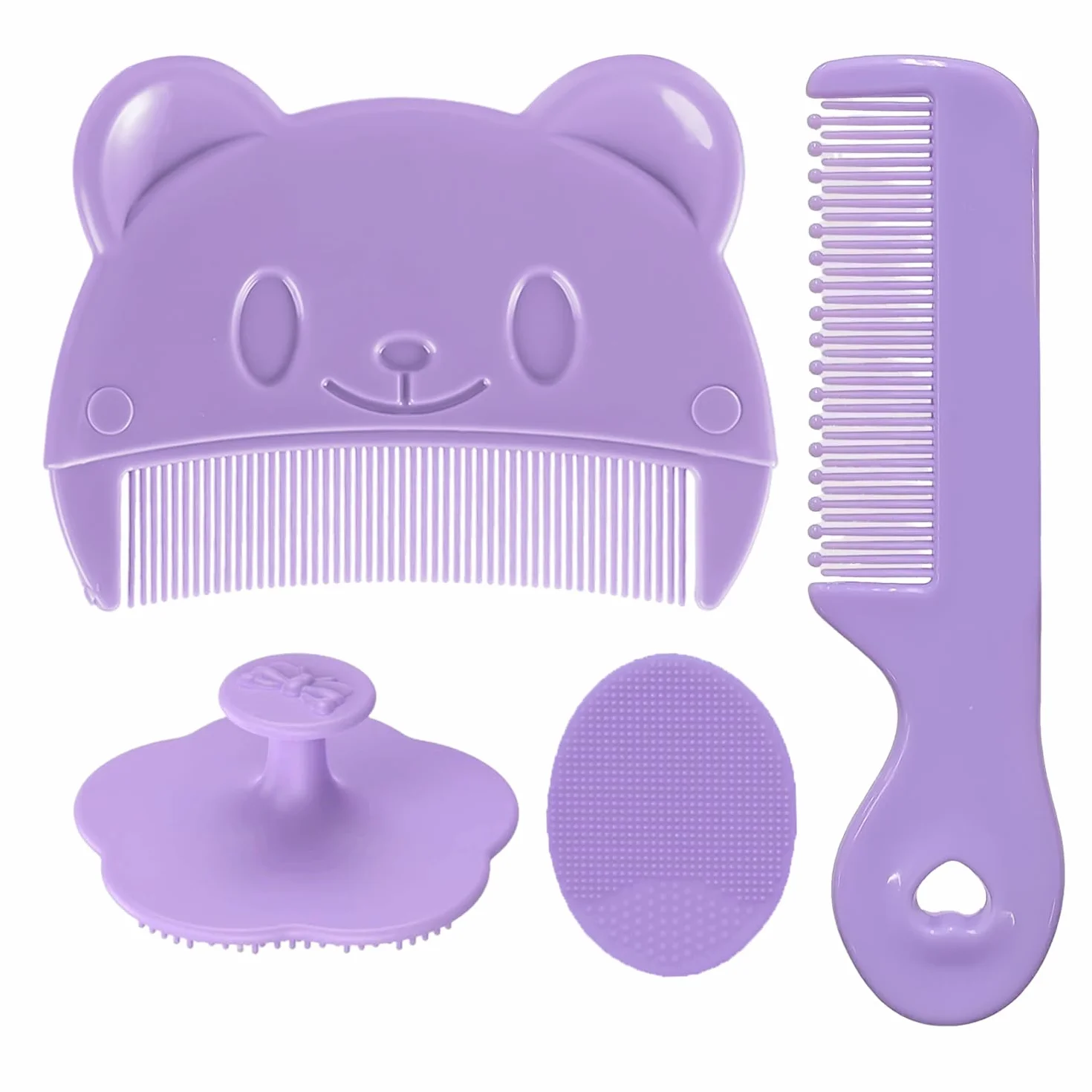 Ensemble De 4 Peignes Violets Brosse À Shampoing Doux Bébé En Silicone