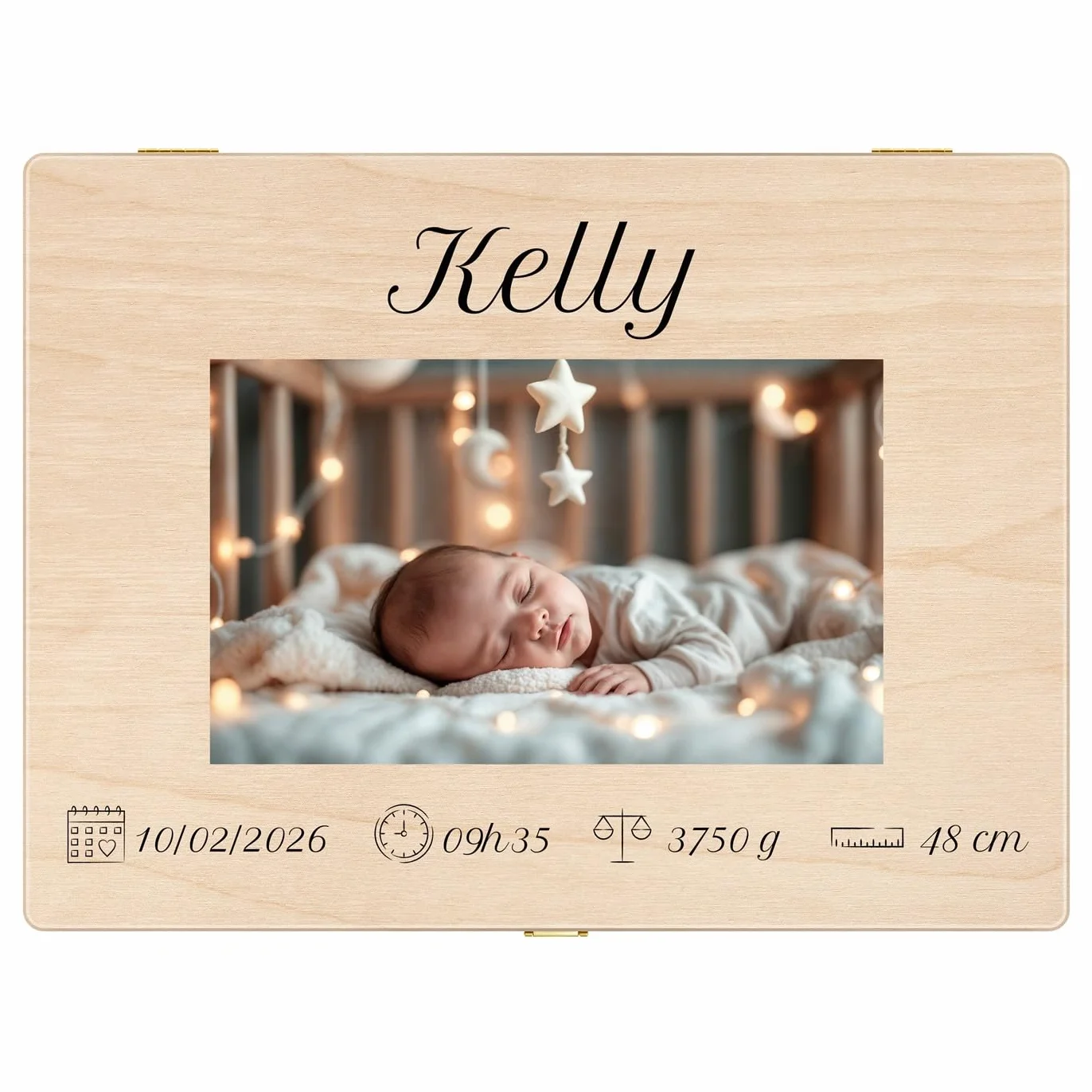 Maverton Boite de Rangement Personnalisable en Bois de Pin Naturel pour Bebe - Cadeau Naissance L/XL