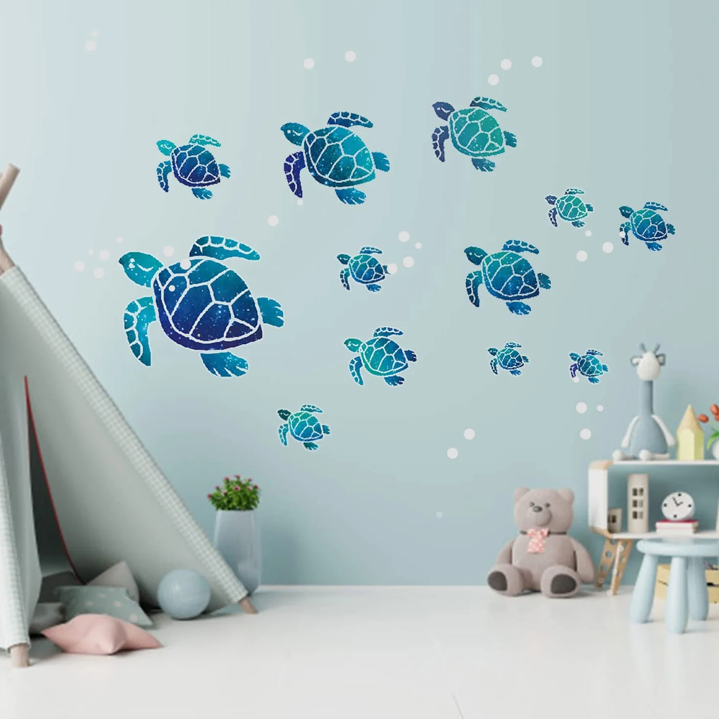 VIKSAUN 12 Pièces Autocollant Mural Tortue de Mer Bleue Décoration Murale pour Chambre Enfants Maison