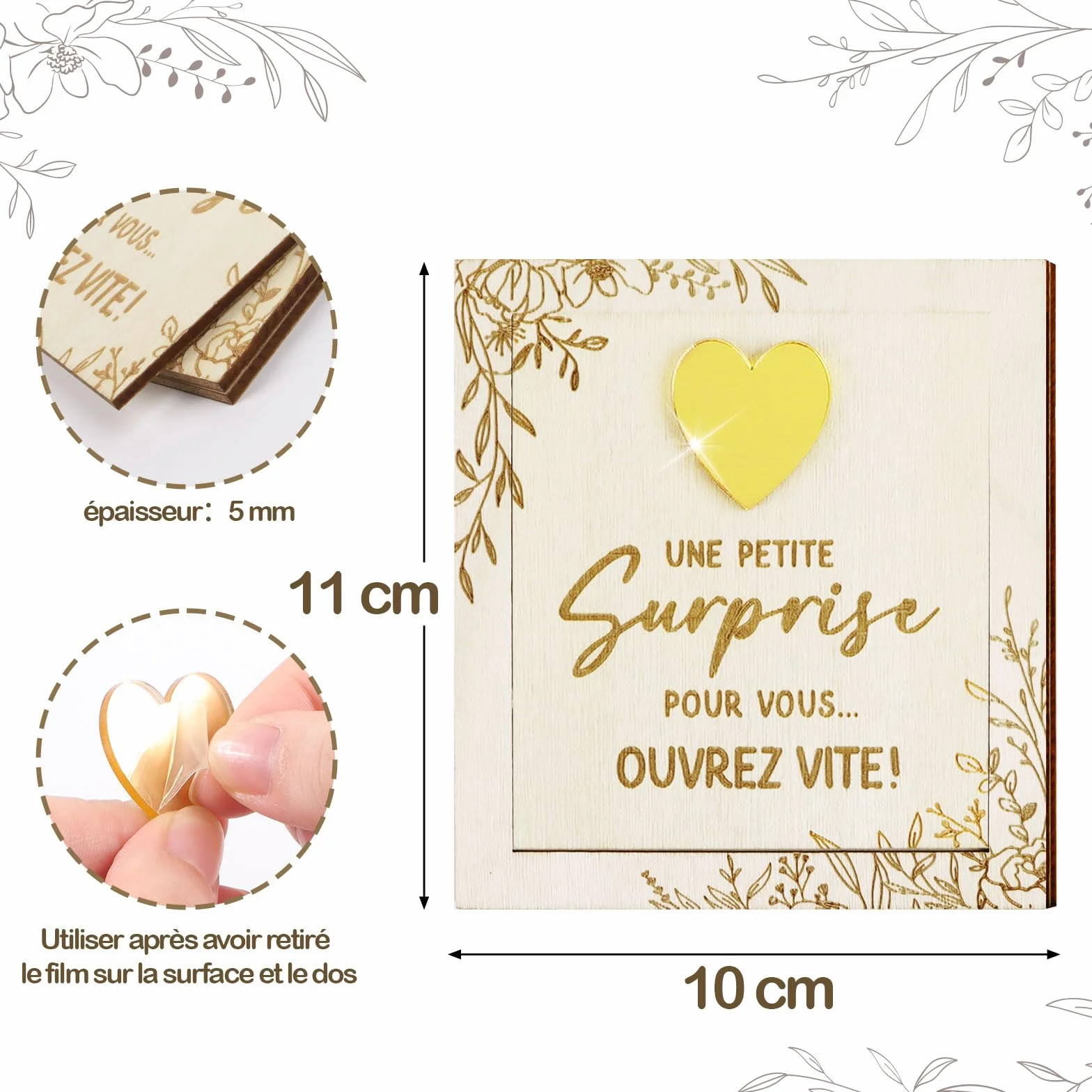 Carte Annonce Grossesse en Bois avec Cœur Doré pour TATA Mamie Tante Grands-parents