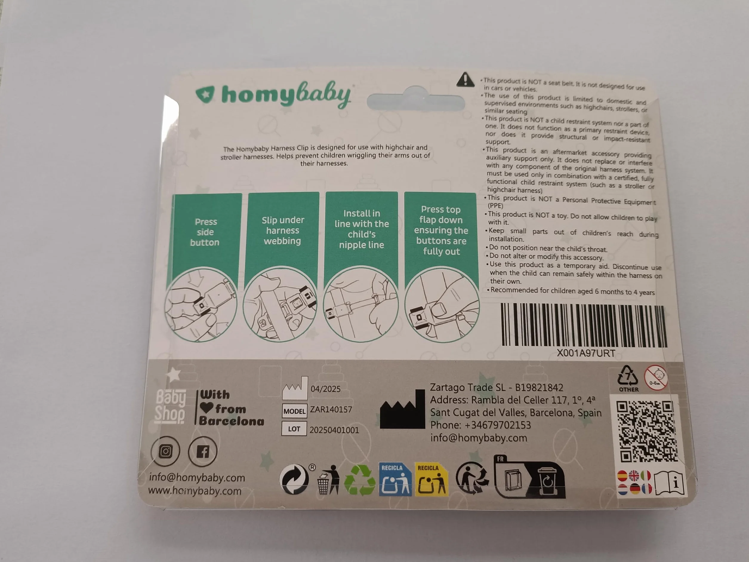 HOMYBABY Chest Clip bébé - Boucle de protection pour siège enfant - Pince harnais enfant - Clip de Poitrine Bébé (STANDARD, X2)