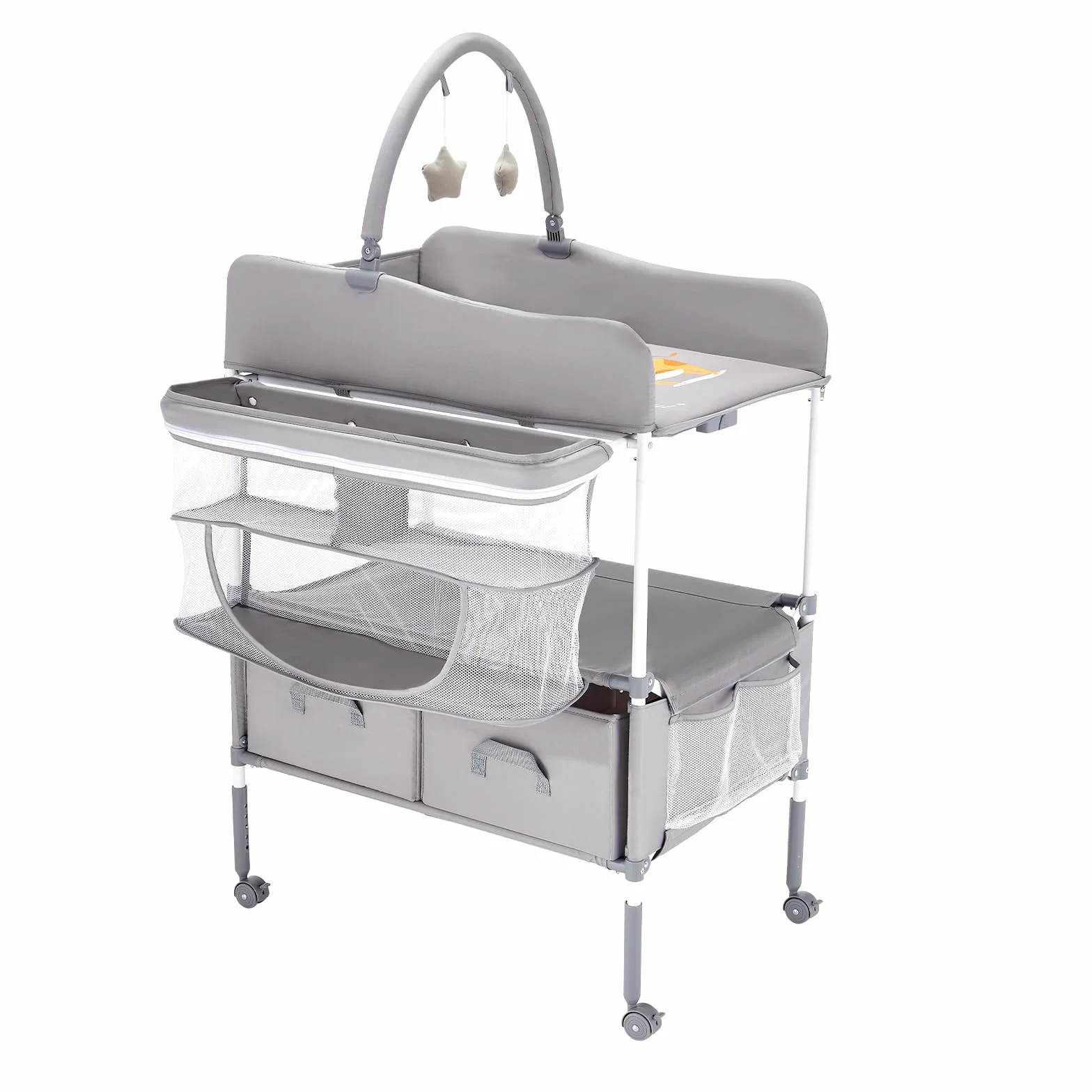 VEVOR Table à langer bébé pliable 2 tiroirs en tissu hauteur réglable roulettes verrouillables
