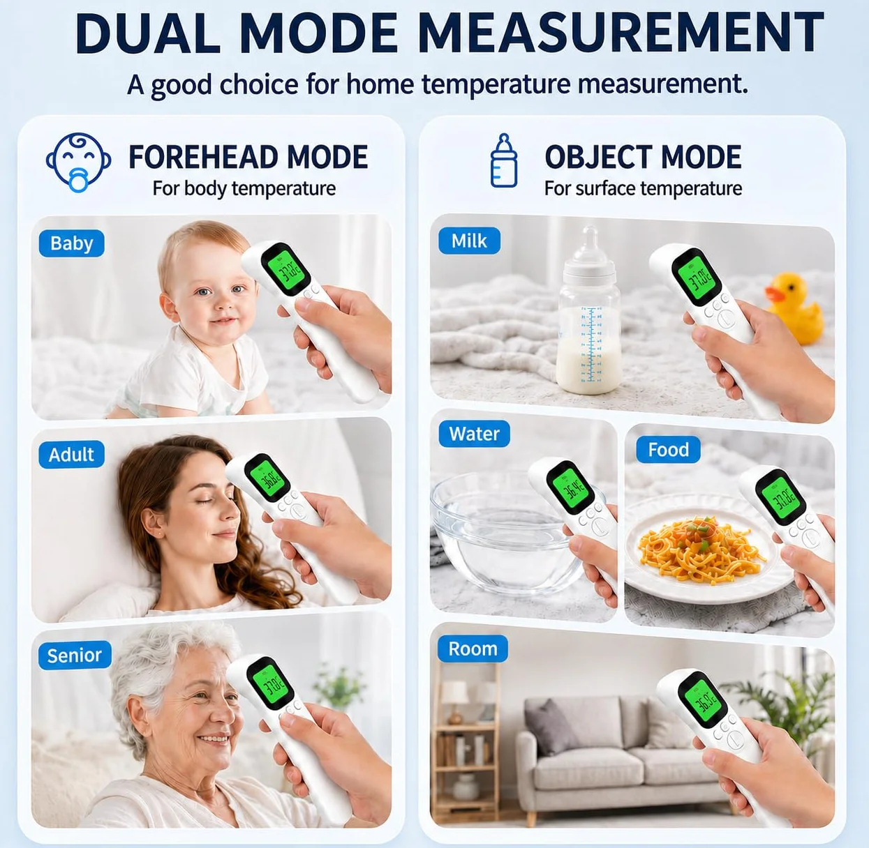 Thermomètre Frontal Sans Contact Infrarouge Médical Numérique pour Bébé Enfant Adulte Écran LCD Rétroéclairé 3 Couleurs Alarme Fièvre