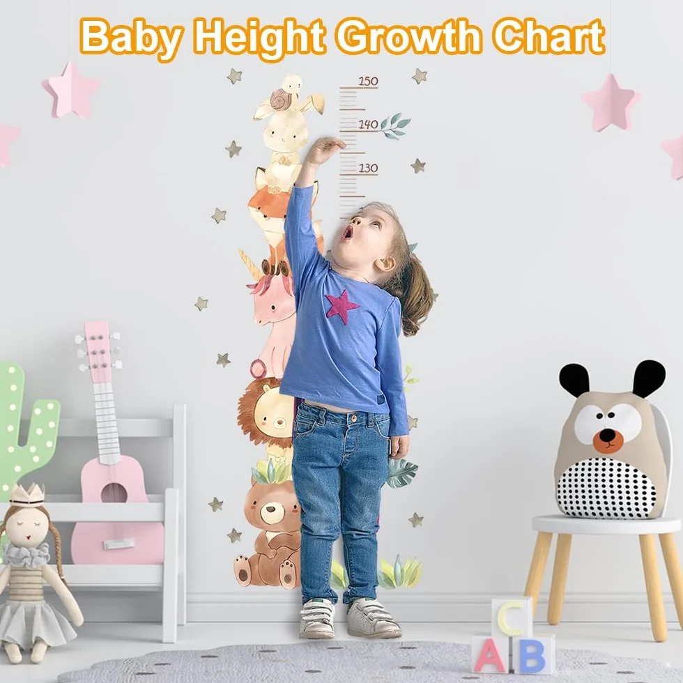 Toise Murale Enfant 50-150cm Règle Hauteur Stickers Animaux PVC Décoration