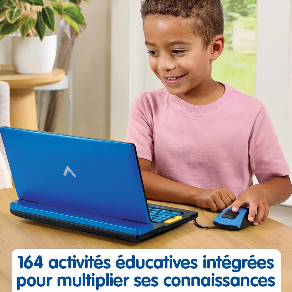 VTech Genius XL Ordi Éducatif Bilingue Bleu Ordinateur Enfant avec Écran LCD Clavier AZERTY Souris 164 Jeux Éducatifs CP CM2 Cadeau Enfant 6 Ans Français Anglais
